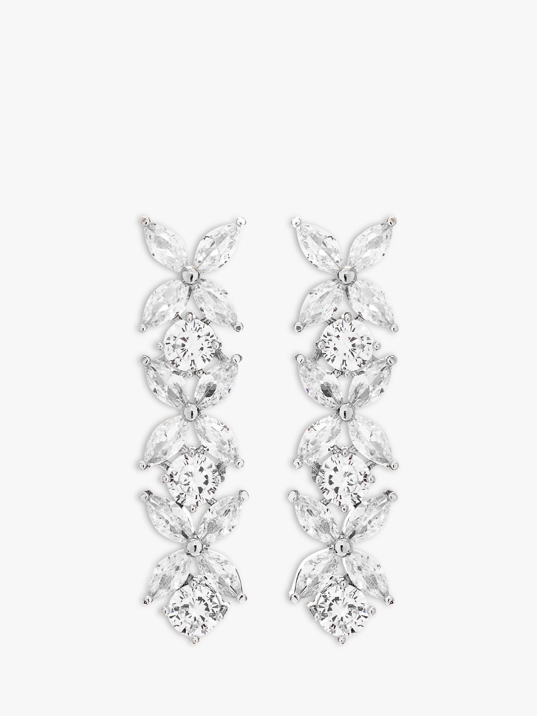 Product image 1 of 2, which shows Jon Richard Bridal Tennis Cubic Zirconia Drop Earrings, Silver