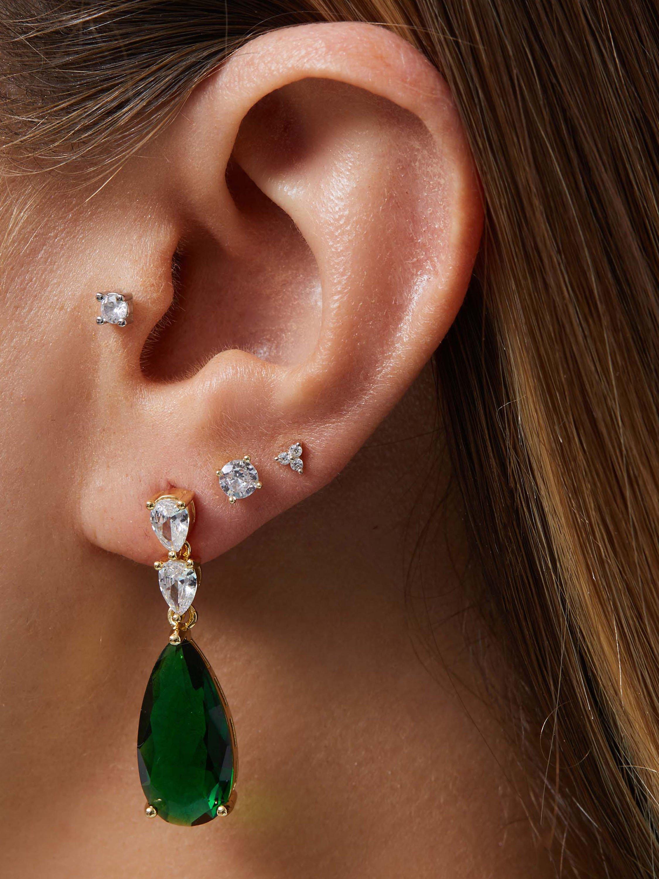 Product image 3 of 3, which shows Jon Richard Cubic Zirconia Pear Shaped Drop Earrings, Gold/Green