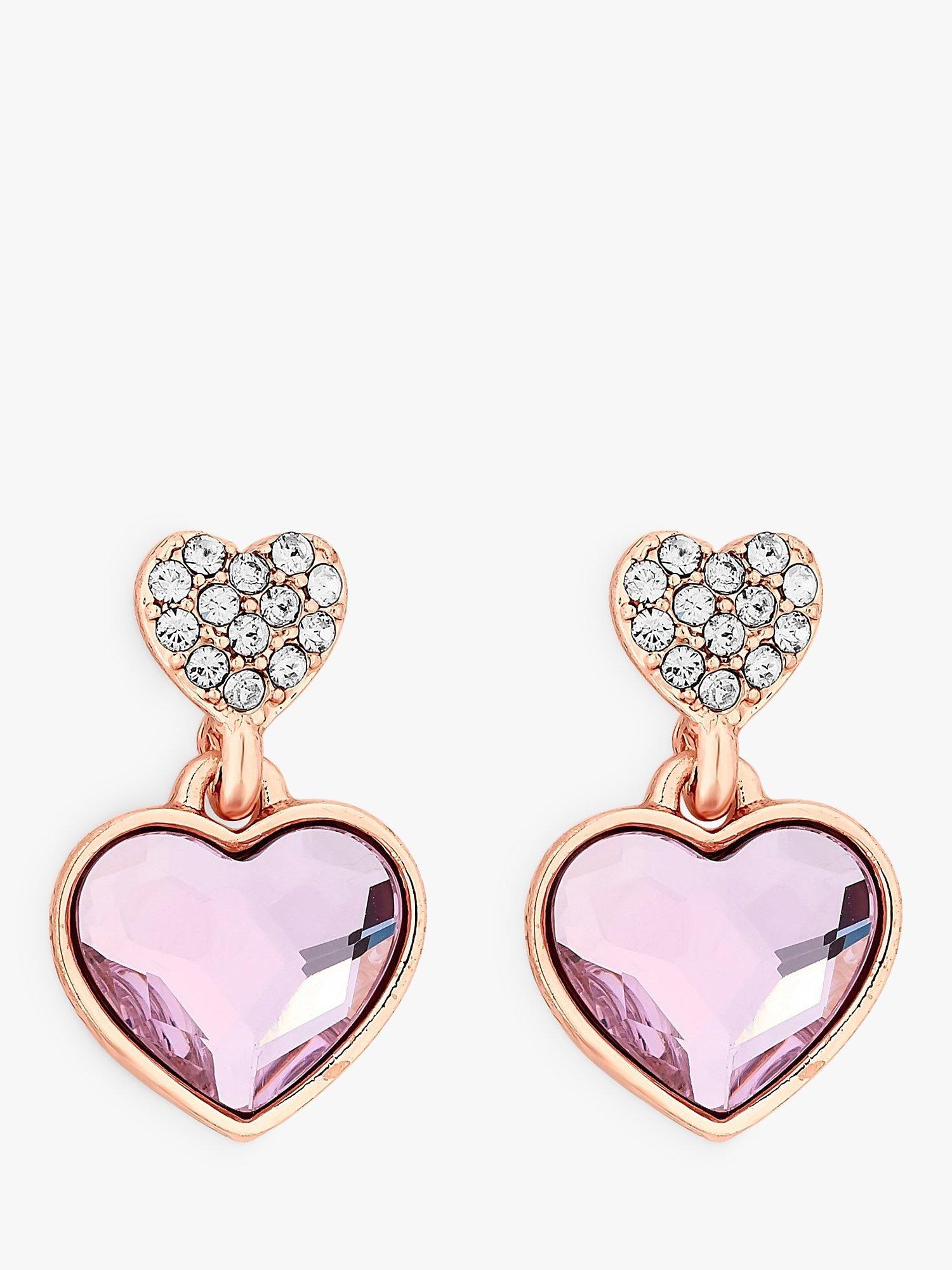 Product image 1 of 2, which shows Jon Richard Radiance Collection Crystal Heart Drop Earrings, Rose Gold/Pink