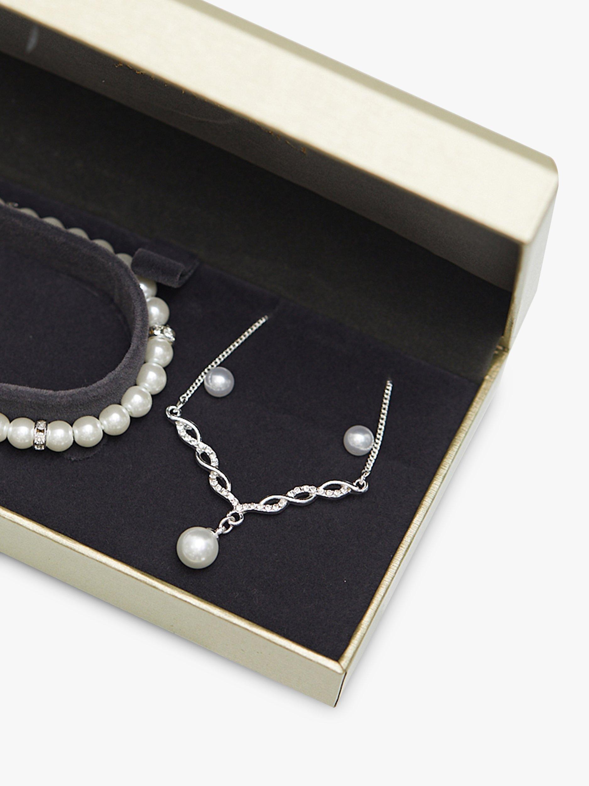 Product image 3 of 4, which shows Jon Richard Glass & Pearls Twist Pendant Necklace, Bracelet and Drop Earrings Jewellery Gift Set, Silver