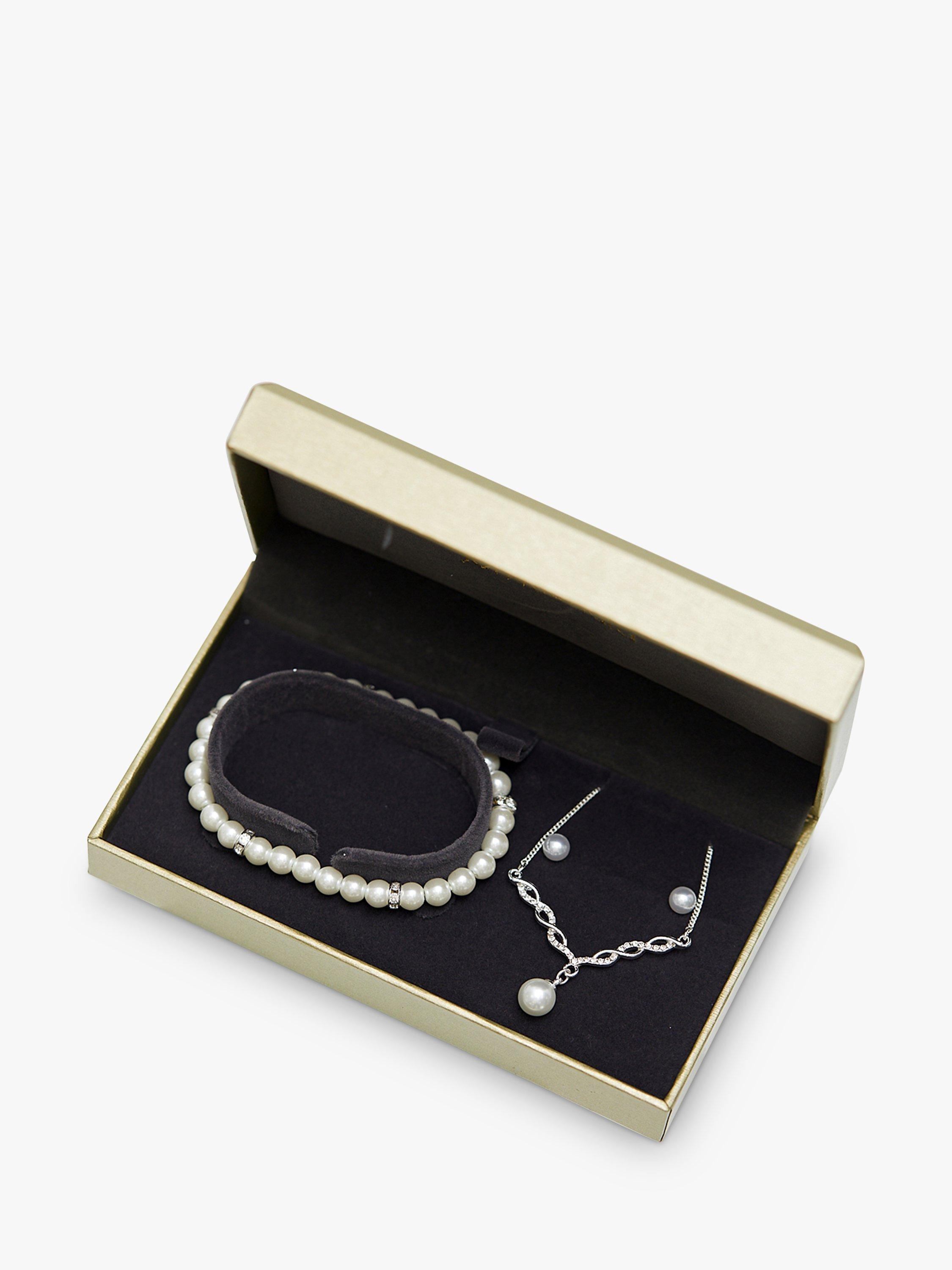 Product image 4 of 4, which shows Jon Richard Glass & Pearls Twist Pendant Necklace, Bracelet and Drop Earrings Jewellery Gift Set, Silver