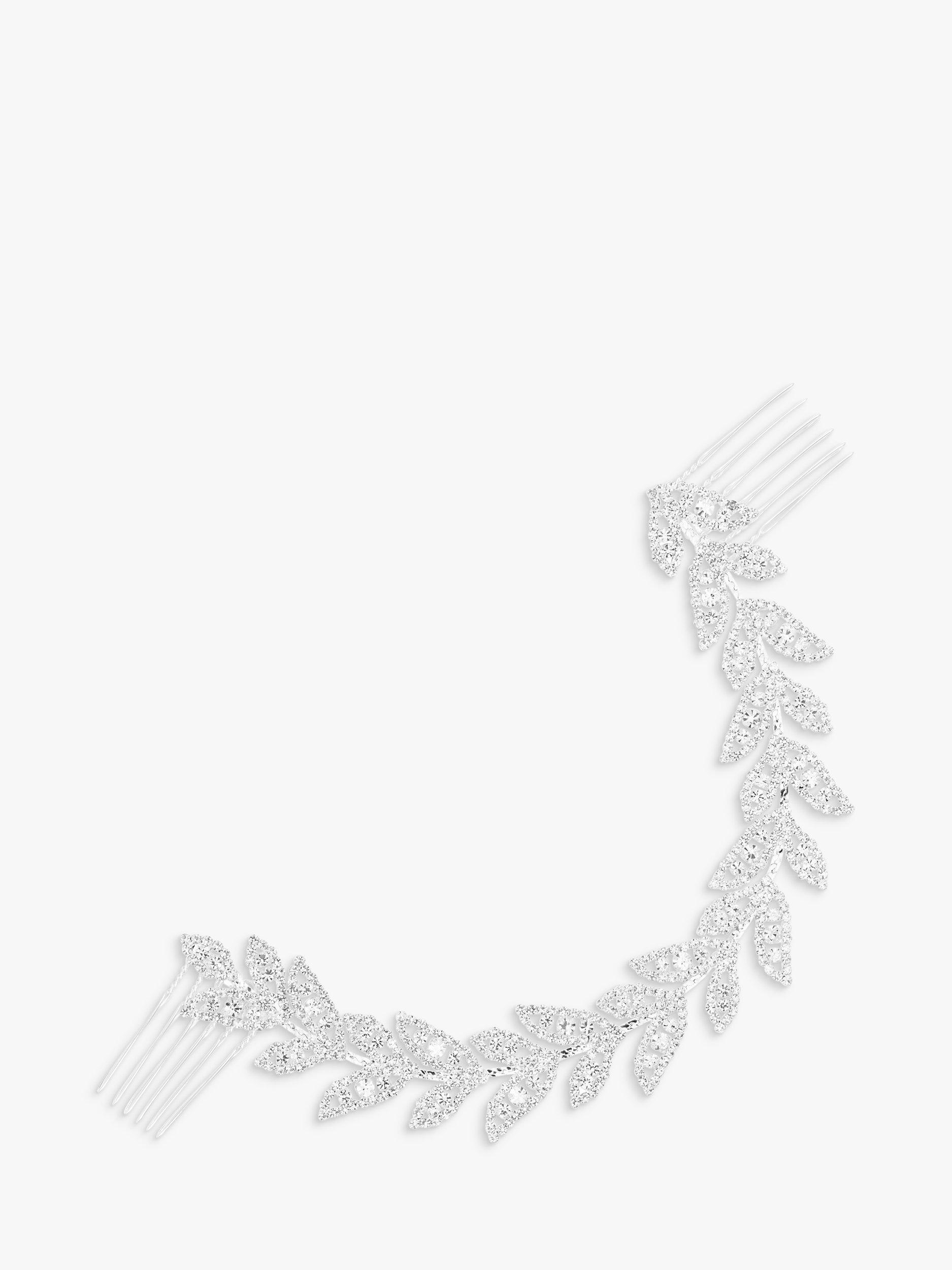 Product image 1 of 2, which shows Jon Richard Evia Diamante Leaf Double Hair Comb, Silver