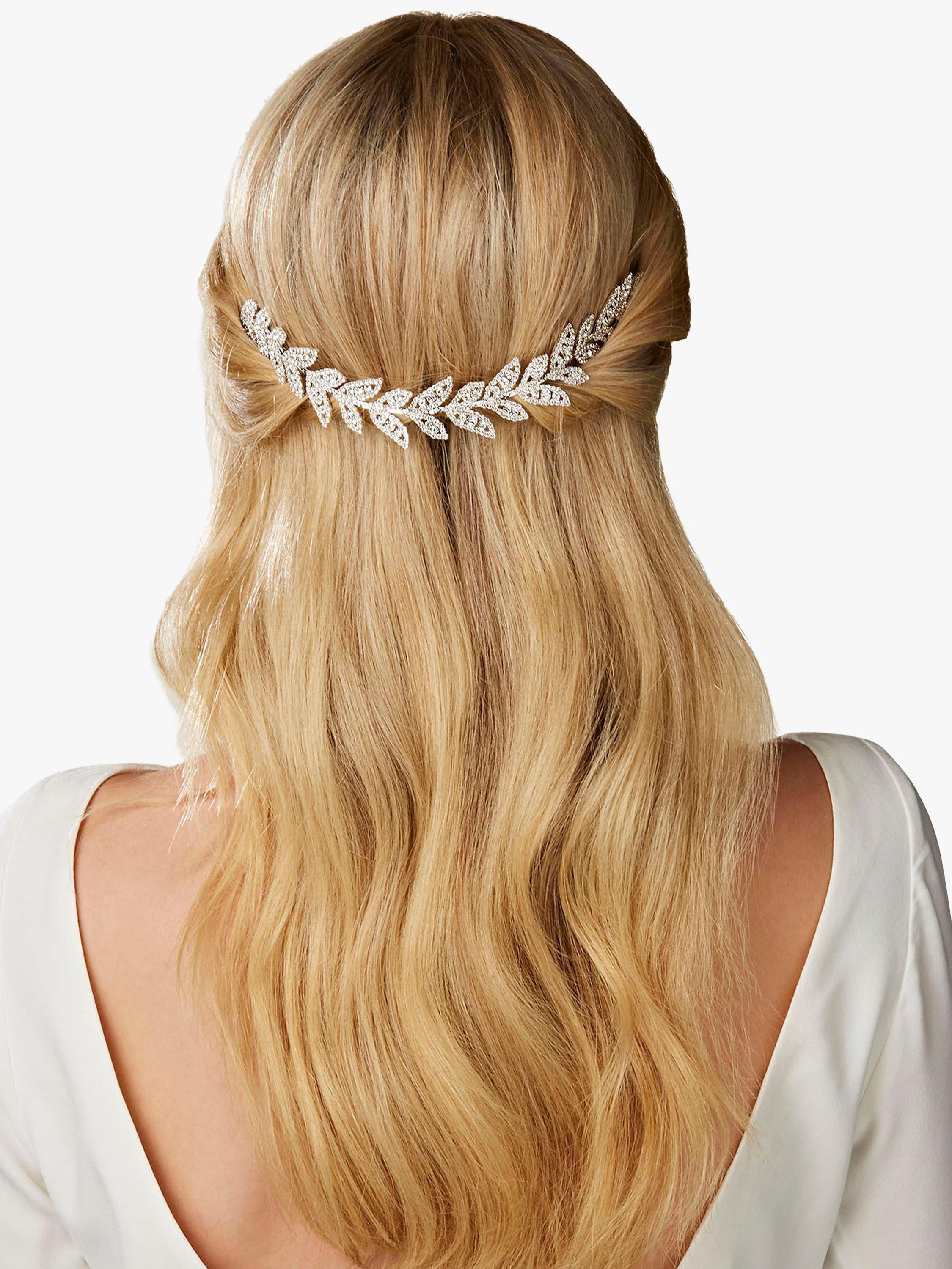 Product image 2 of 2, which shows Jon Richard Evia Diamante Leaf Double Hair Comb, Silver
