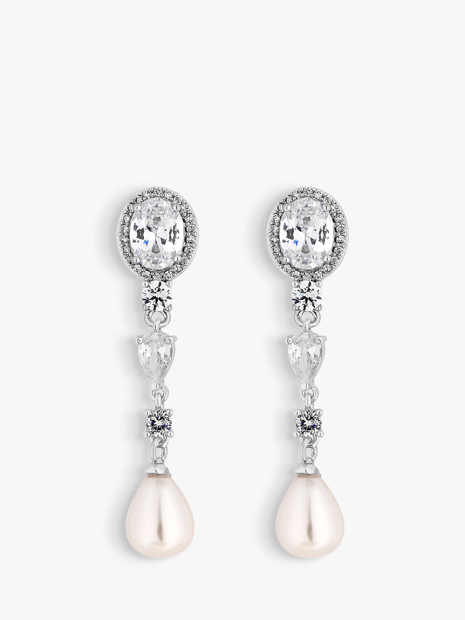 Jon Richard Bridal Crystal & Faux Pearl Drop Earrings, Silver