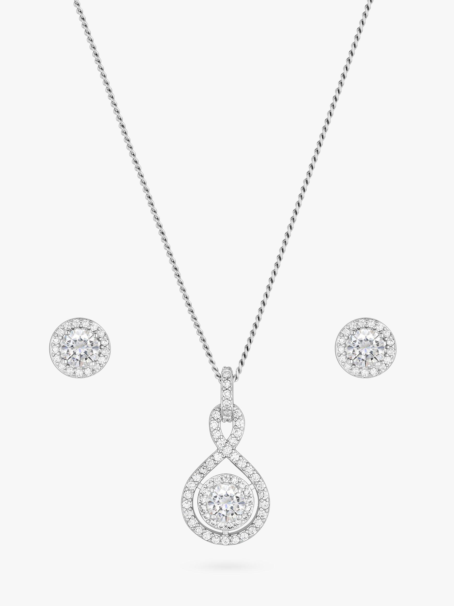Product image 2 of 2, which shows Jon Richard Cubic Zirconia Halo Infinity Necklace and Earrings Jewellery Set, Silver