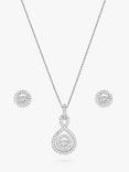 Jon Richard Cubic Zirconia Halo Infinity Necklace and Earrings Jewellery Set, Silver