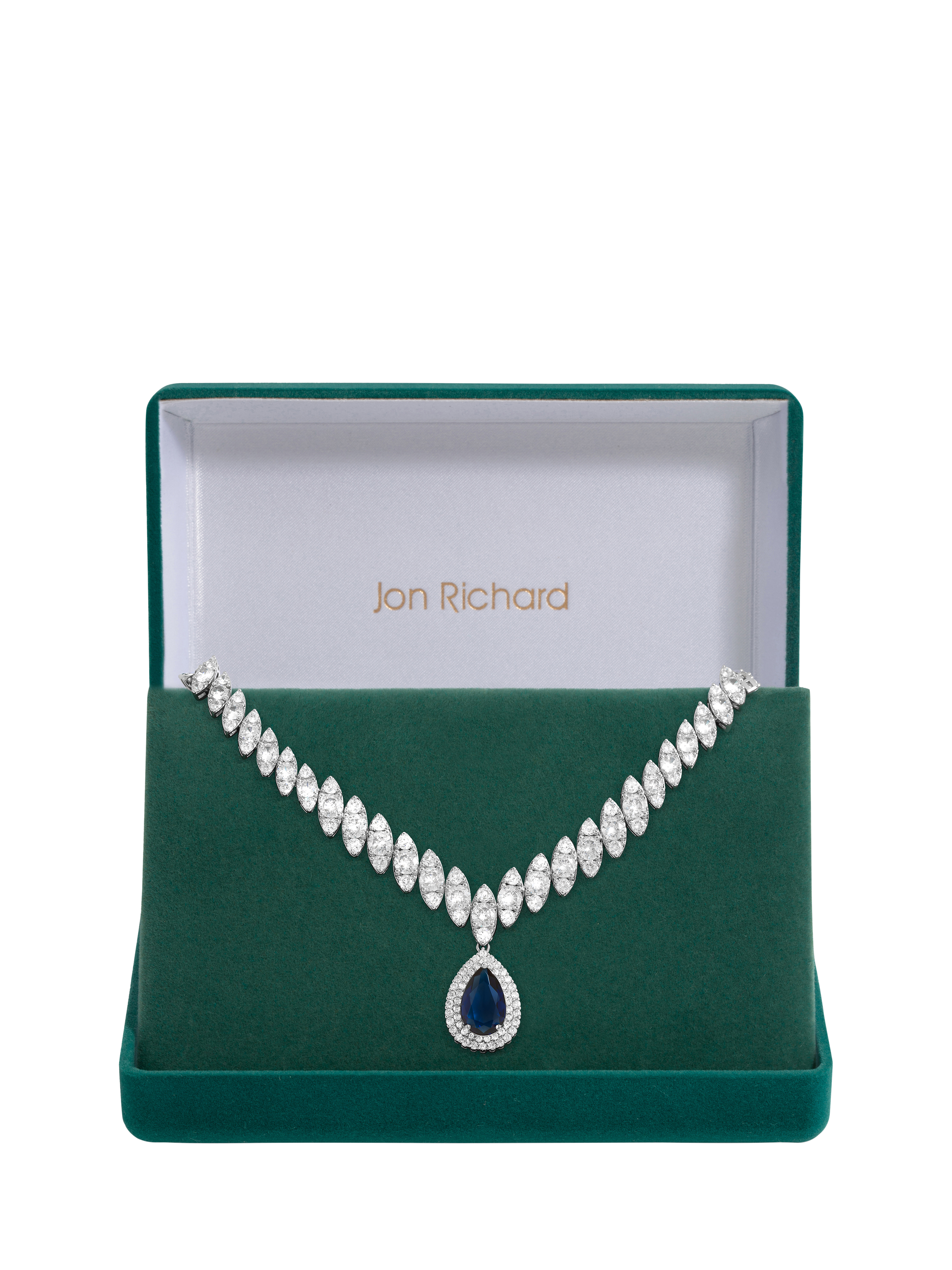 Product image 1 of 4, which shows Jon Richard Sapphire & Cubic Zirconia Pear Drop Statement Necklace, Silver/Blue