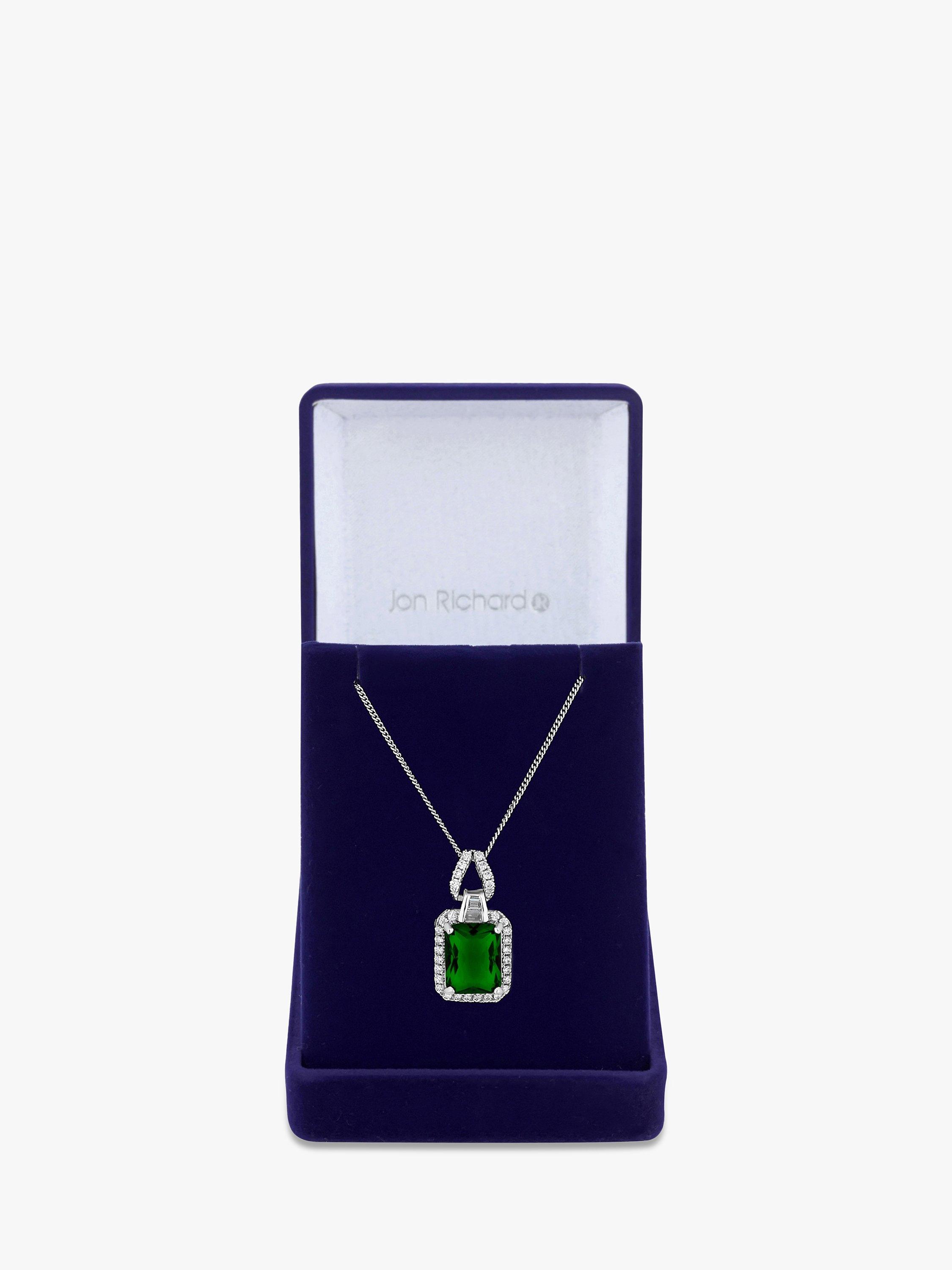 Product image 1 of 2, which shows Jon Richard Cubic Zirconia Emerald Pave Short Pendant Necklace, Silver