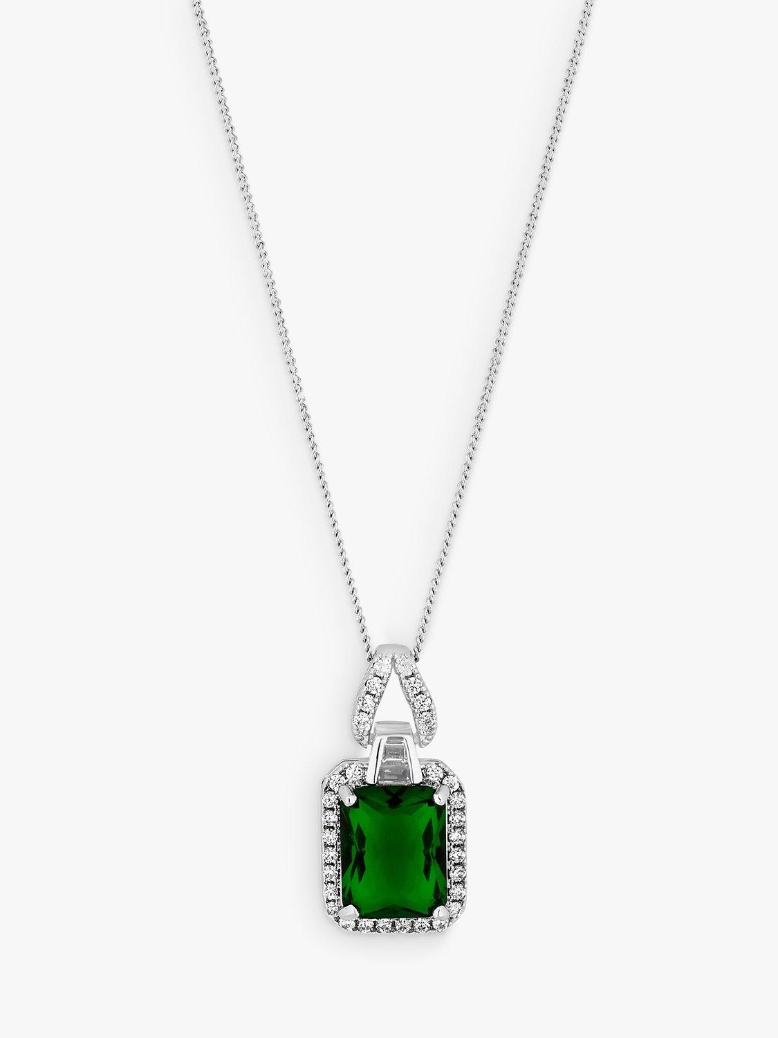 Product image 2 of 2, which shows Jon Richard Cubic Zirconia Emerald Pave Short Pendant Necklace, Silver