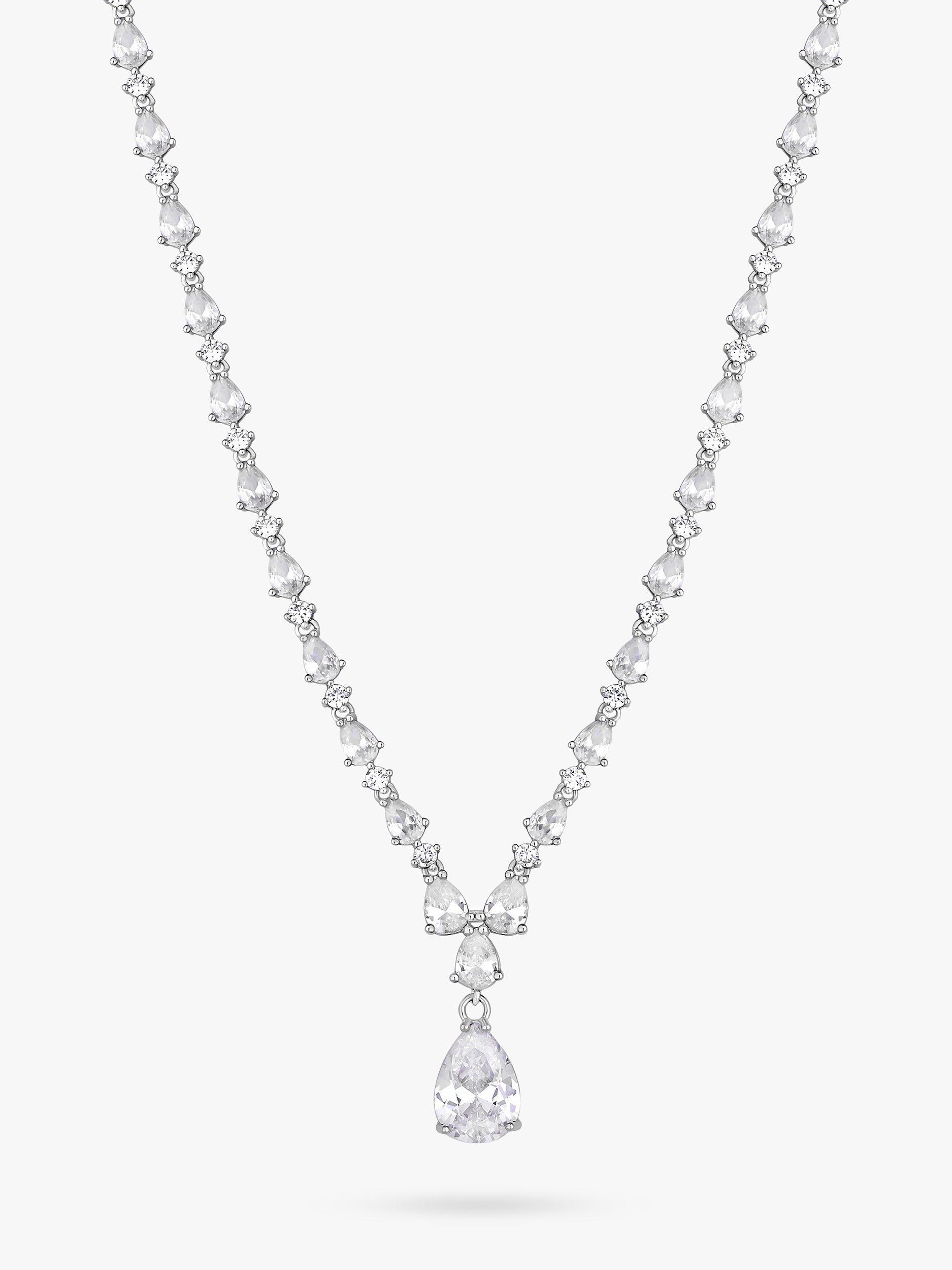 Product image 1 of 2, which shows Jon Richard Graduated Pear Cubic Zirconia Statement Necklace, Silver