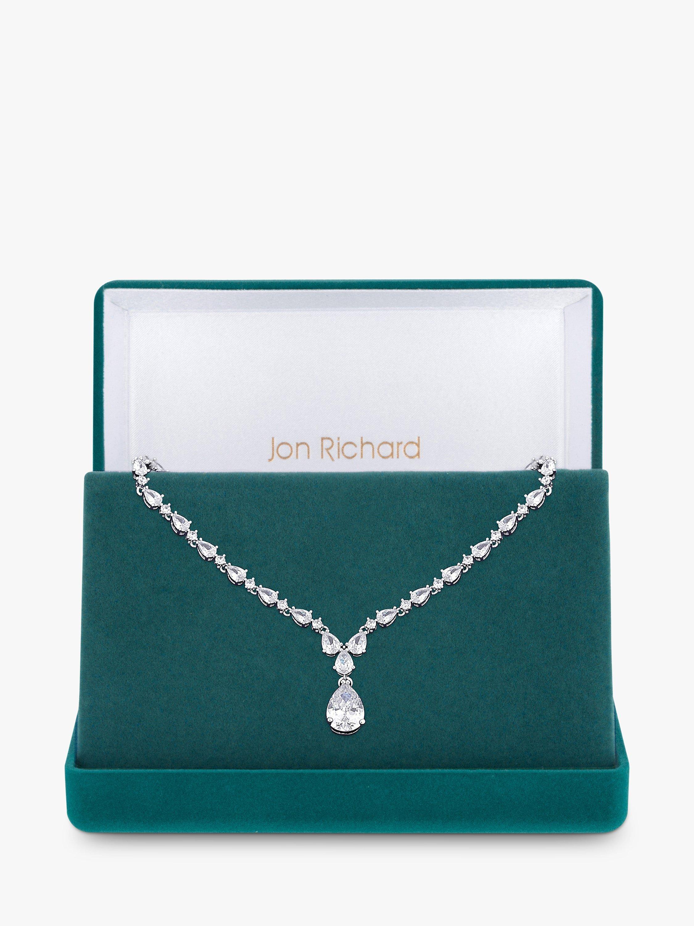 Product image 2 of 2, which shows Jon Richard Graduated Pear Cubic Zirconia Statement Necklace, Silver