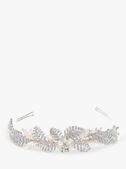 Jon Richard Bridal Crystal and Pearl Pave Leaf Tiara, Silver, Silver