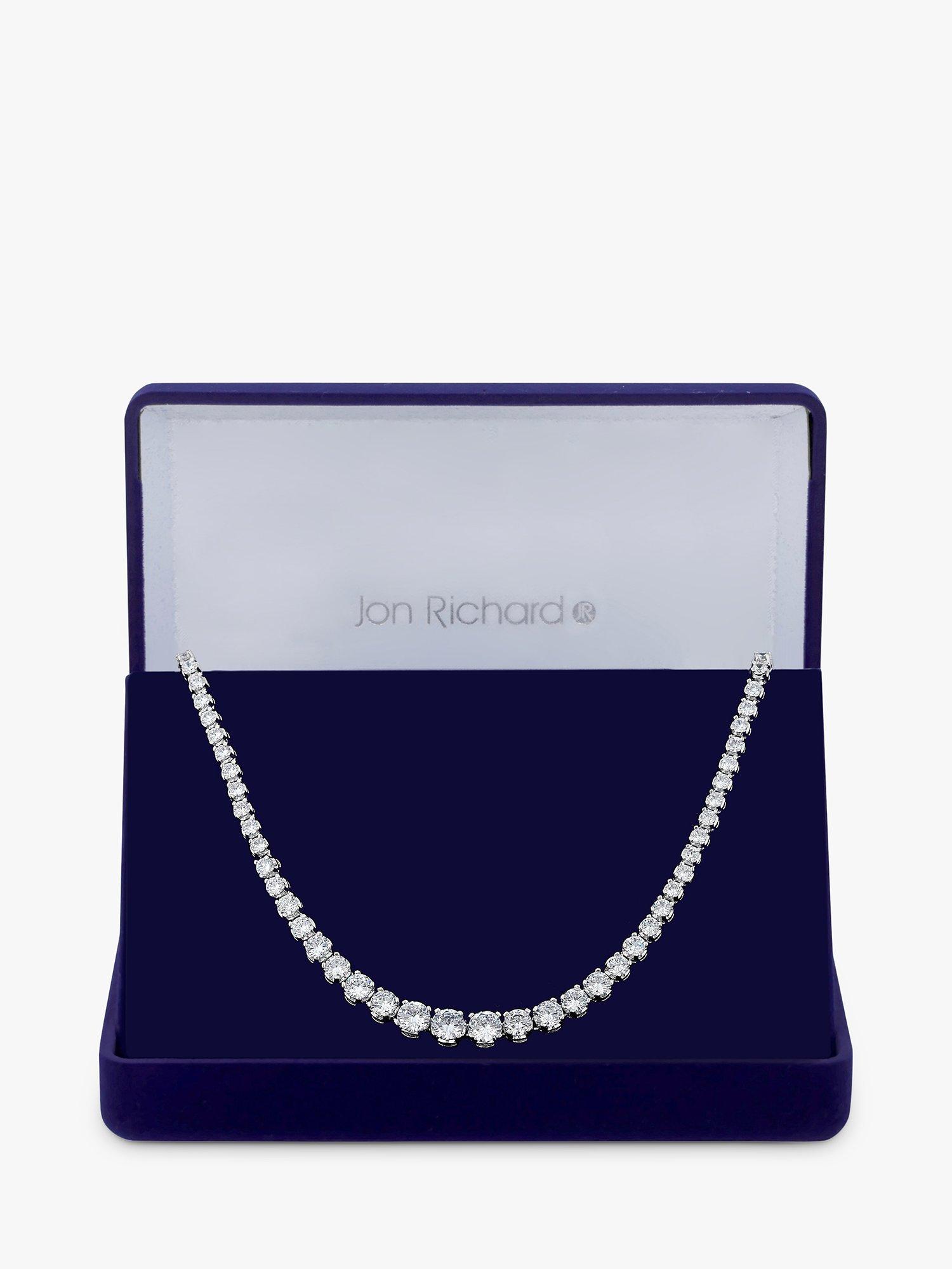 Product image 1 of 3, which shows Jon Richard Graduated Tennis Cubic Zirconia Statement Necklace, Silver