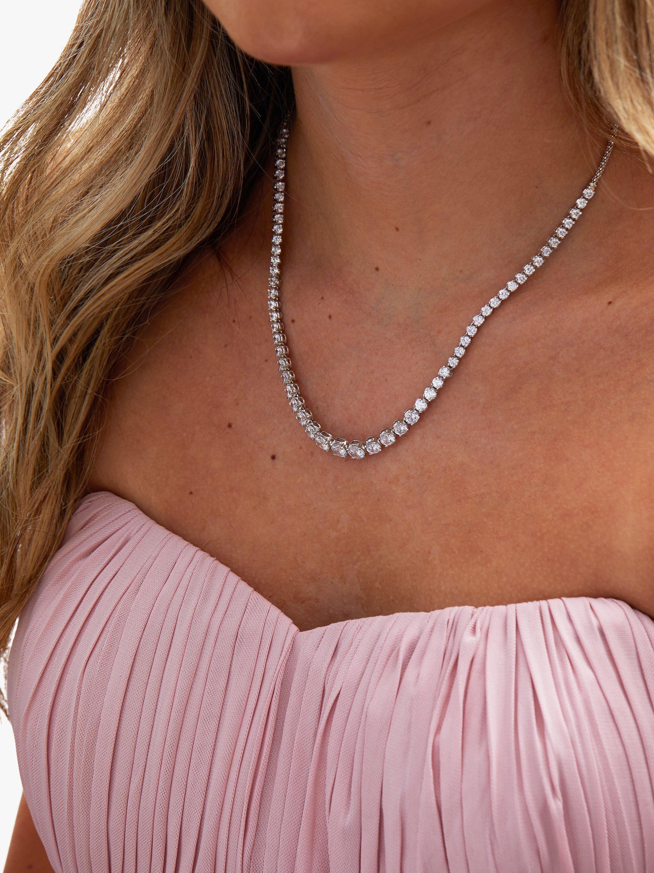Product image 3 of 3, which shows Jon Richard Graduated Tennis Cubic Zirconia Statement Necklace, Silver