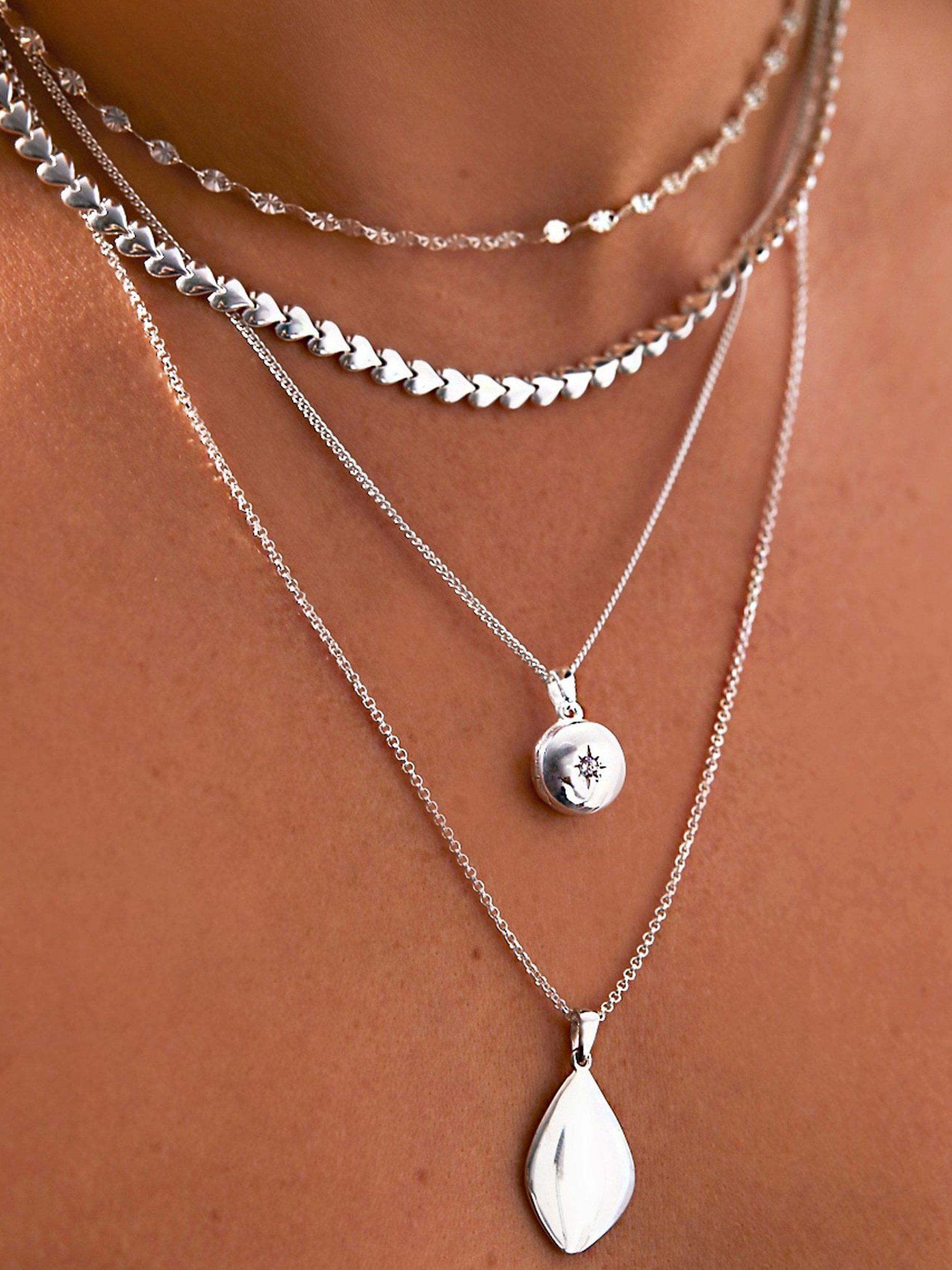 Product image 3 of 3, which shows Simply Silver Heart Row Chain Necklace, Silver