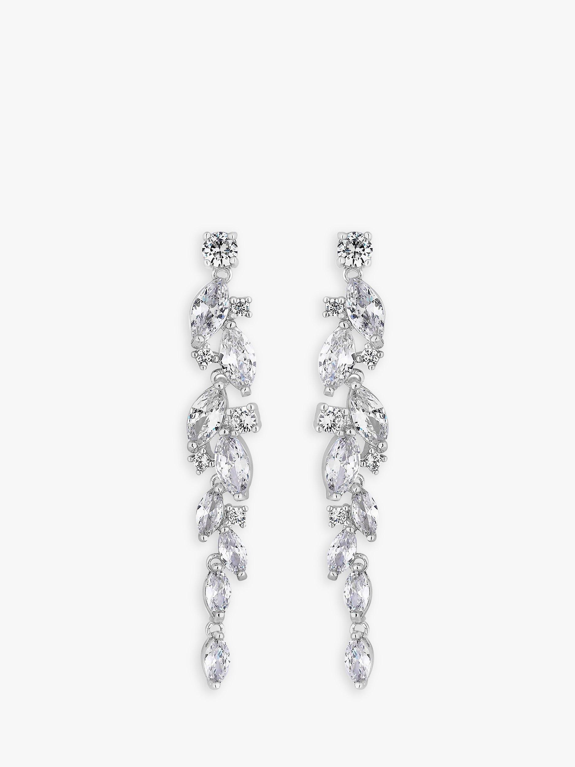 Jon Richard Bridal Cubic Zirconia Navette Charlotte Drop Earrings, Silver