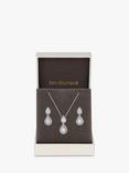 Jon Richard Cubic Zirconia Pear Shaped Double Drop Necklace and Earrings Jewellery Set, Silver