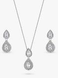 Jon Richard Cubic Zirconia Pear Shaped Double Drop Necklace and Earrings Jewellery Set, Silver