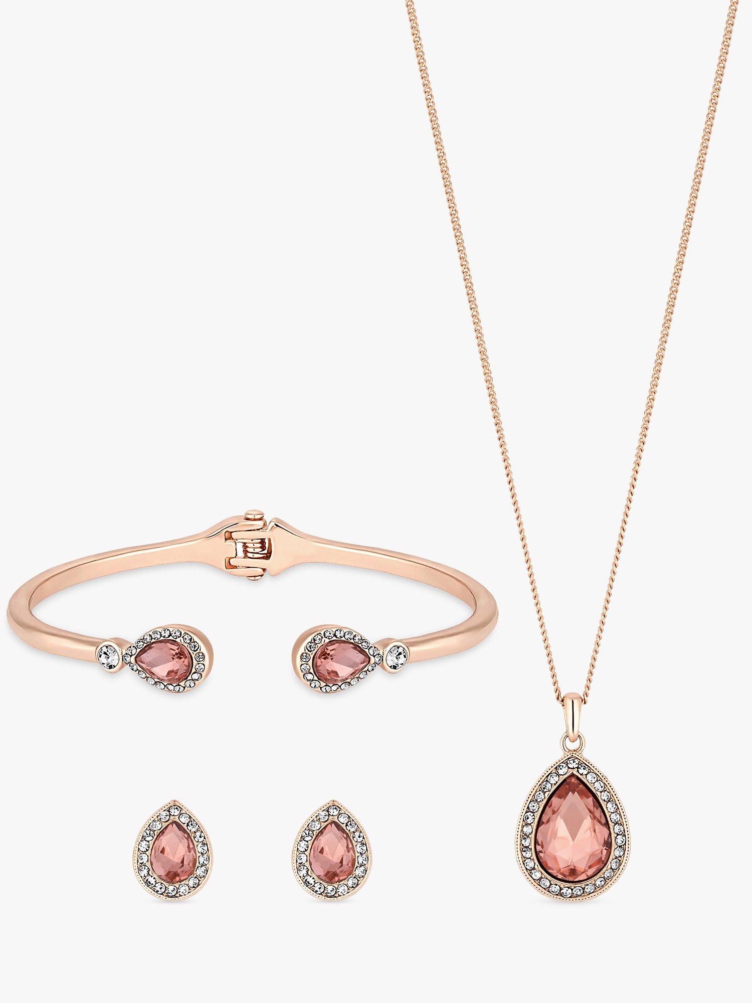 Product image 2 of 2, which shows Jon Richard Glass Teardrop Pendant Necklace, Bracelet and Drop Earrings Jewellery Gift Set, Rose Gold/Pink