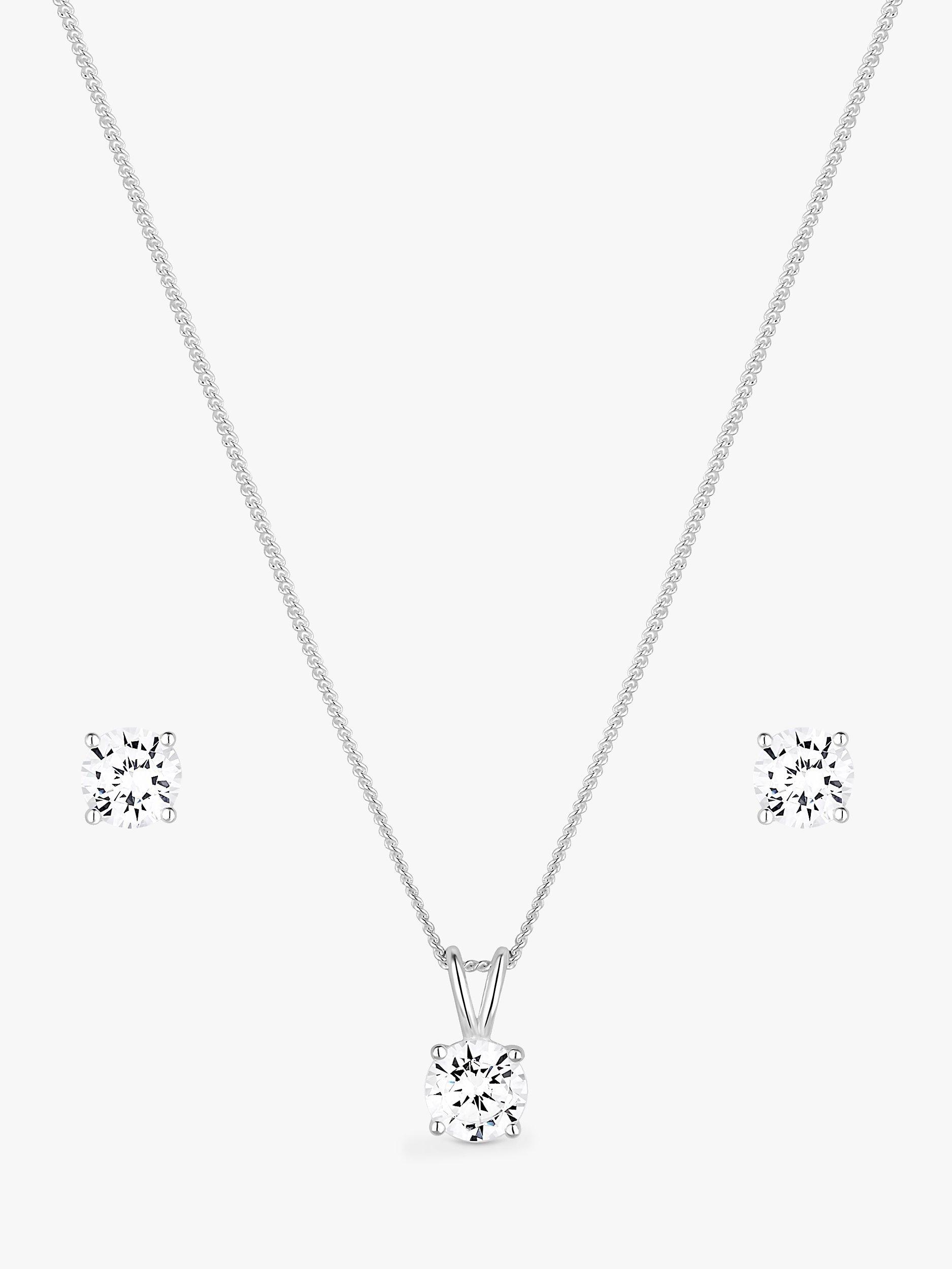 Product image 2 of 2, which shows Simply Silver Cubic Zirconia Round Pendant Necklace and Stud Earrings Jewellery Gift Set, Silver