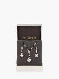 Jon Richard Cubic Zirconia Pear Drop Necklace and Earrings Jewellery Set, Silver, Silver