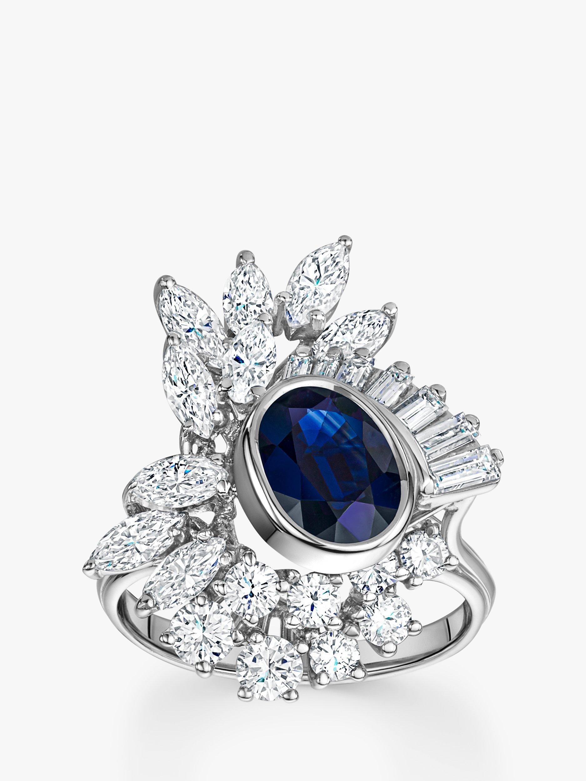 Product image 1 of 6, which shows Milton & Humble Jewellery Pre-Loved 18ct White Gold Sapphire & Diamond Abstract Cluster Ring