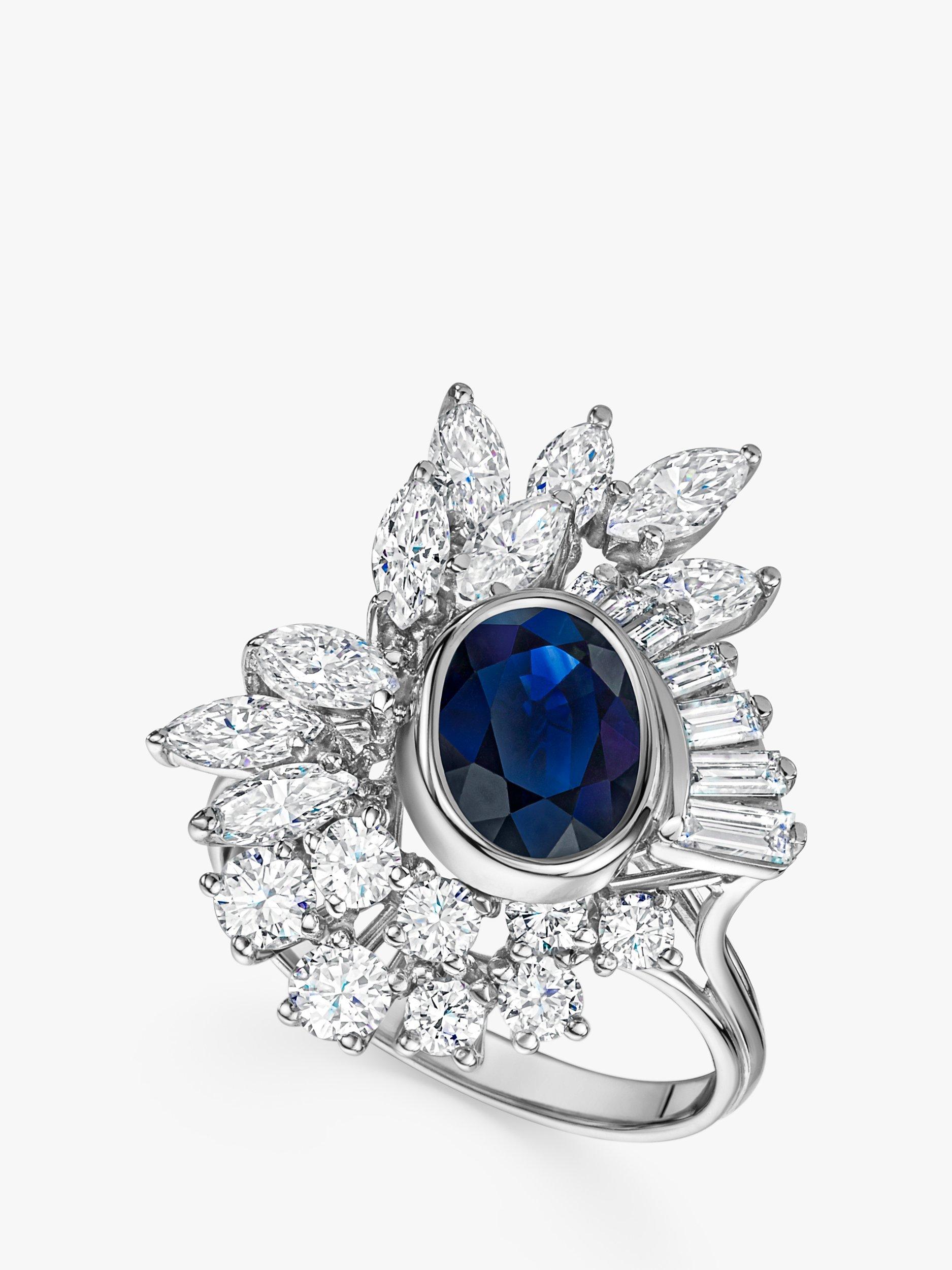 Product image 2 of 6, which shows Milton & Humble Jewellery Pre-Loved 18ct White Gold Sapphire & Diamond Abstract Cluster Ring