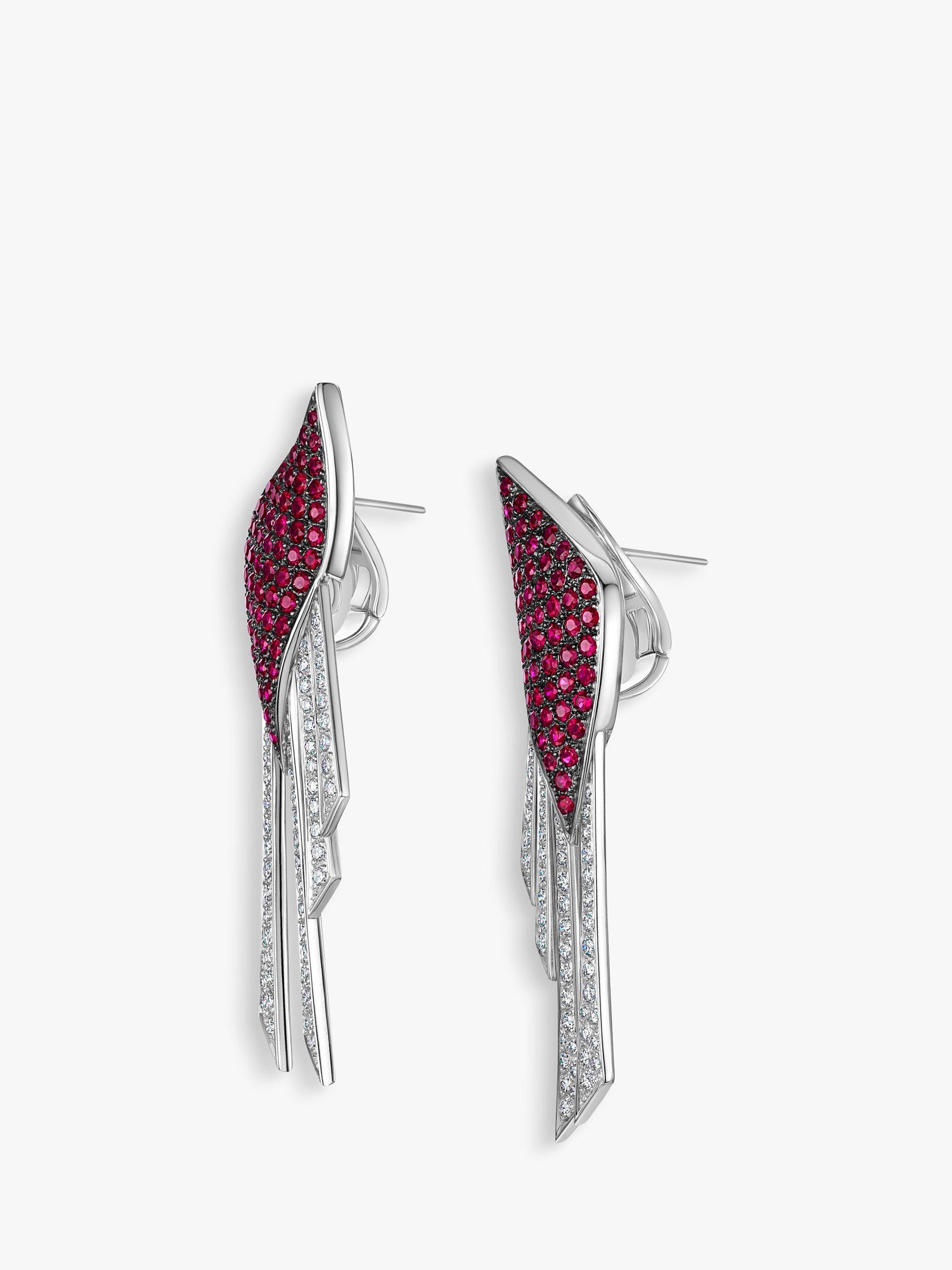 Product image 1 of 4, which shows Milton & Humble Jewellery Pre-Loved 18ct White Gold Diamond & Ruby Drop Earrings