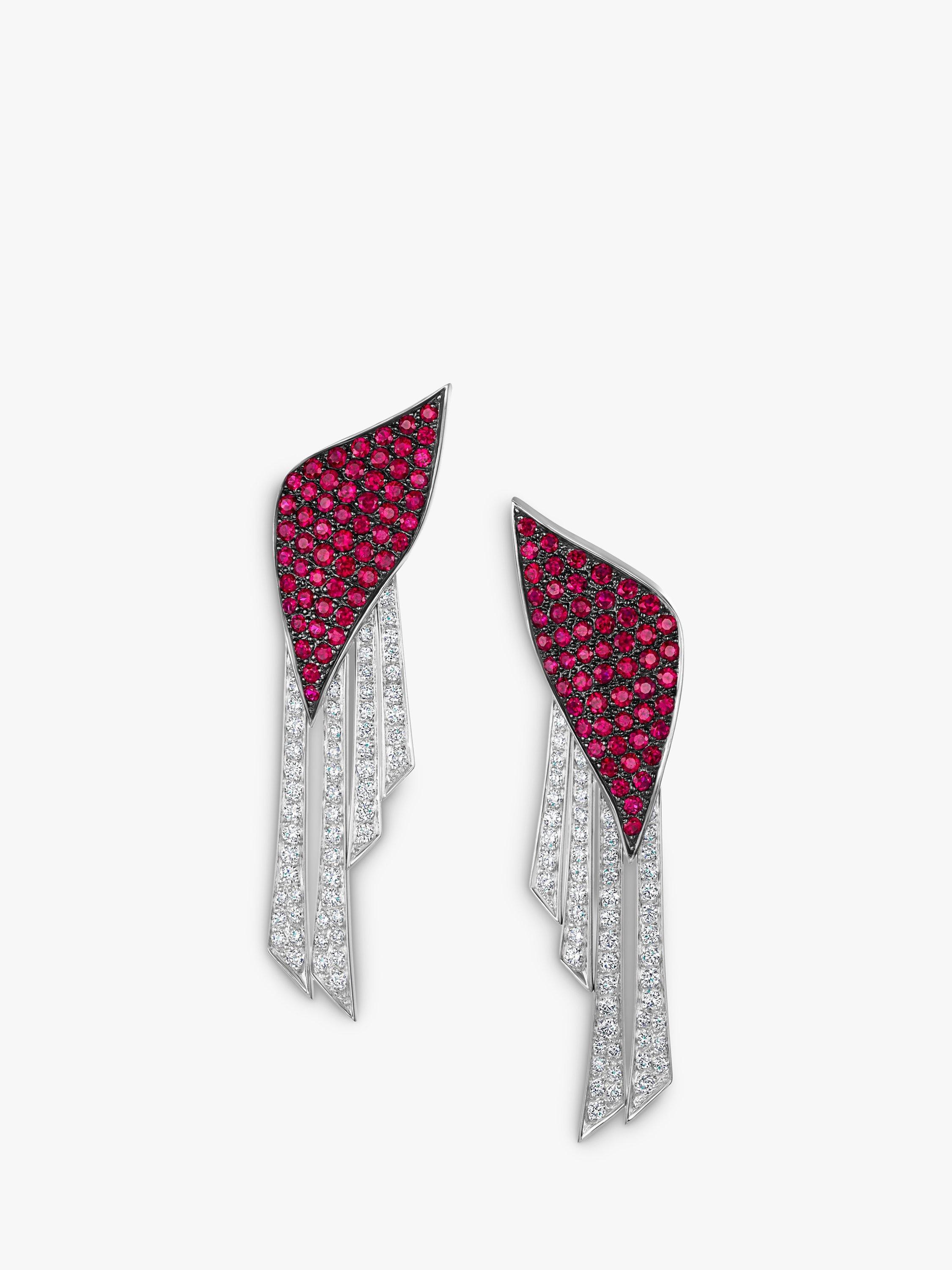Product image 2 of 4, which shows Milton & Humble Jewellery Pre-Loved 18ct White Gold Diamond & Ruby Drop Earrings