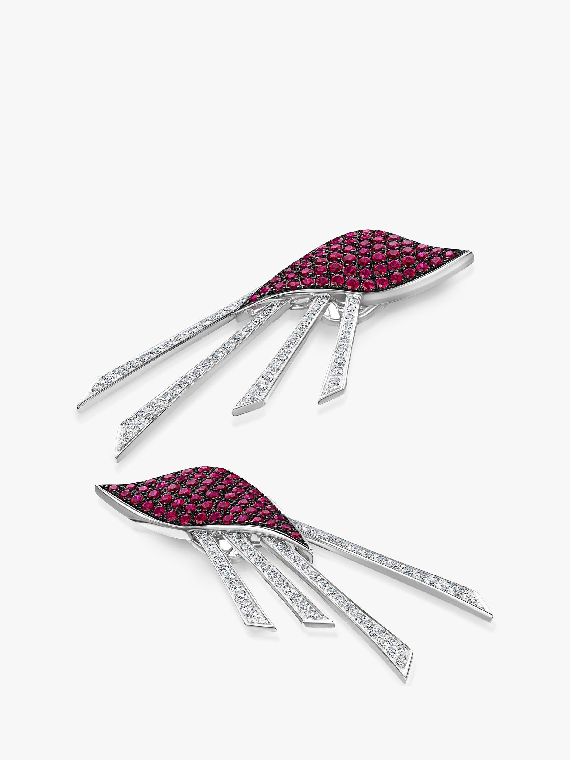 Product image 3 of 4, which shows Milton & Humble Jewellery Pre-Loved 18ct White Gold Diamond & Ruby Drop Earrings
