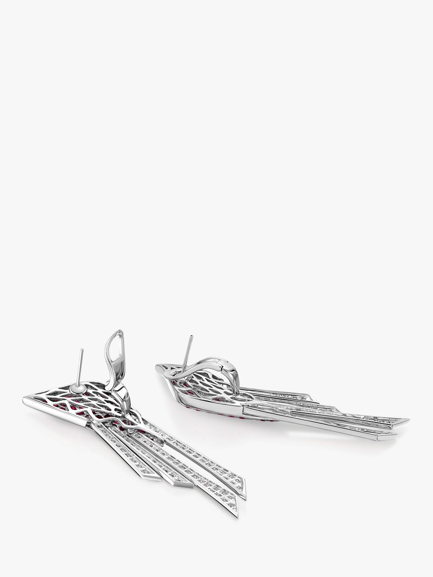 Product image 4 of 4, which shows Milton & Humble Jewellery Pre-Loved 18ct White Gold Diamond & Ruby Drop Earrings