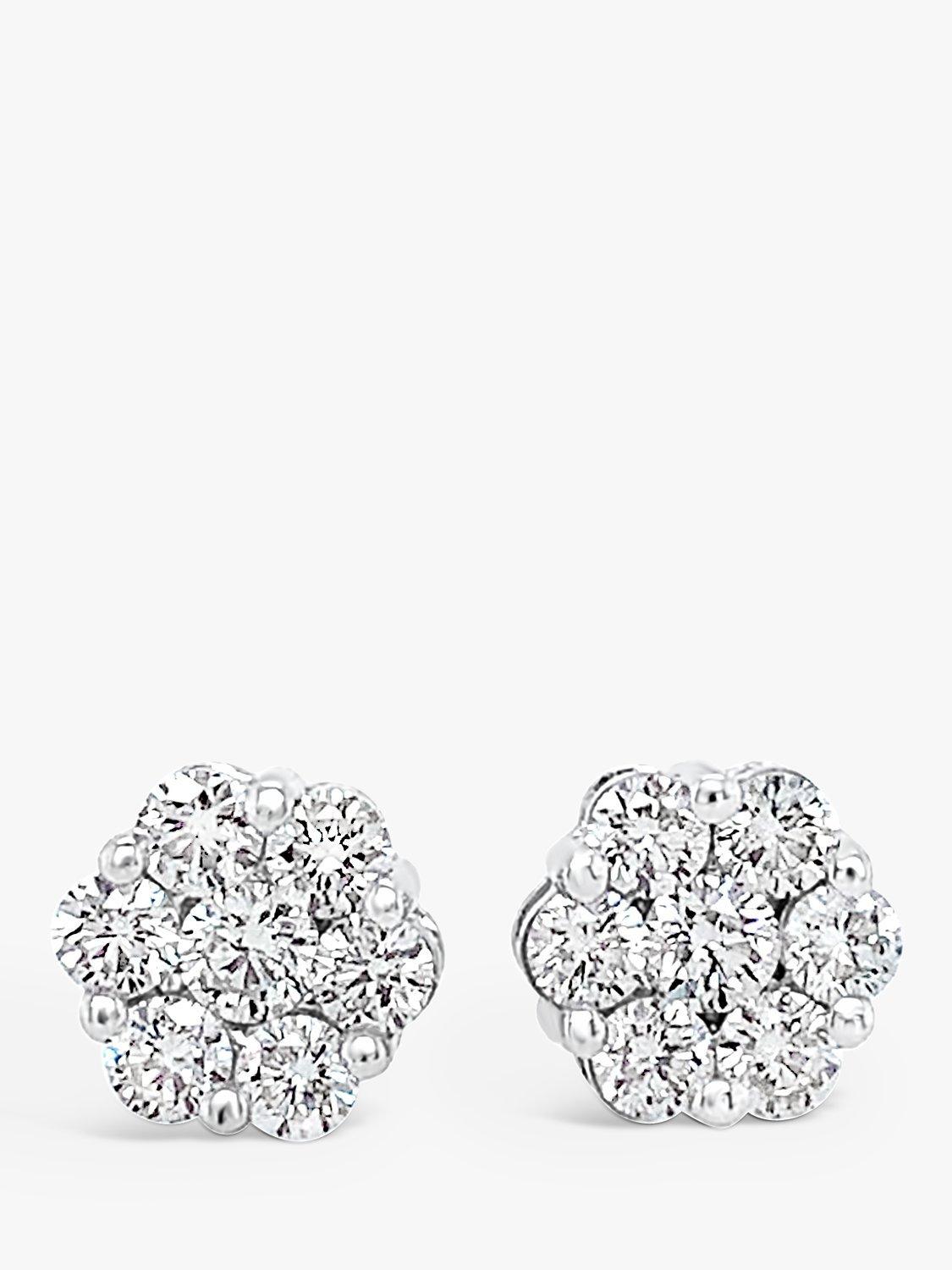 Product image 1 of 5, which shows Milton & Humble Jewellery Pre-Loved 18ct White Gold 7 Stone Cluster Diamond Stud Earrings