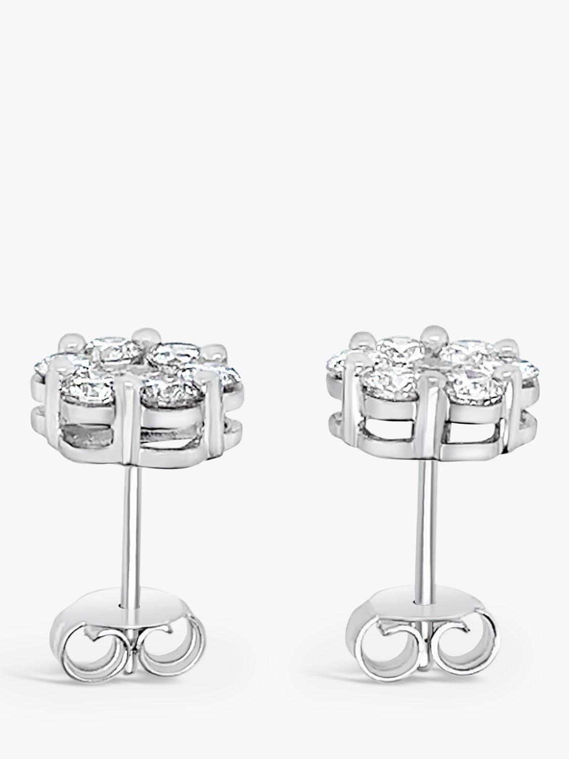 Product image 2 of 5, which shows Milton & Humble Jewellery Pre-Loved 18ct White Gold 7 Stone Cluster Diamond Stud Earrings