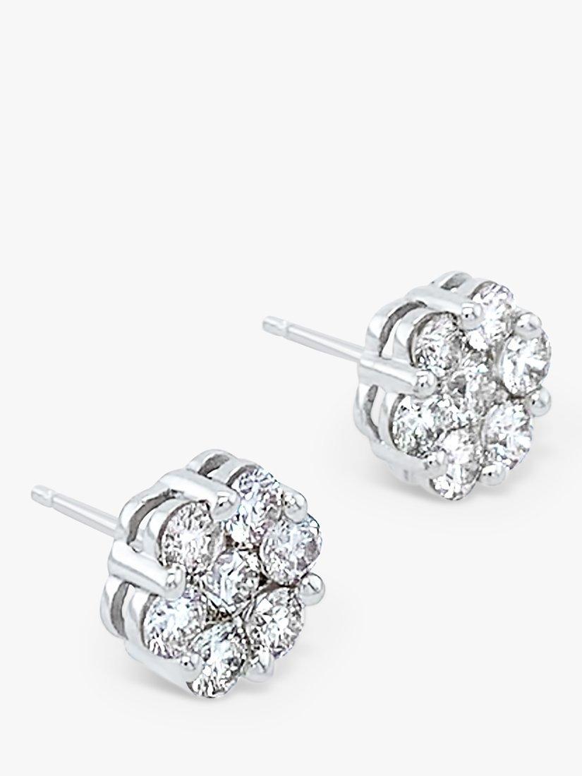 Product image 3 of 5, which shows Milton & Humble Jewellery Pre-Loved 18ct White Gold 7 Stone Cluster Diamond Stud Earrings