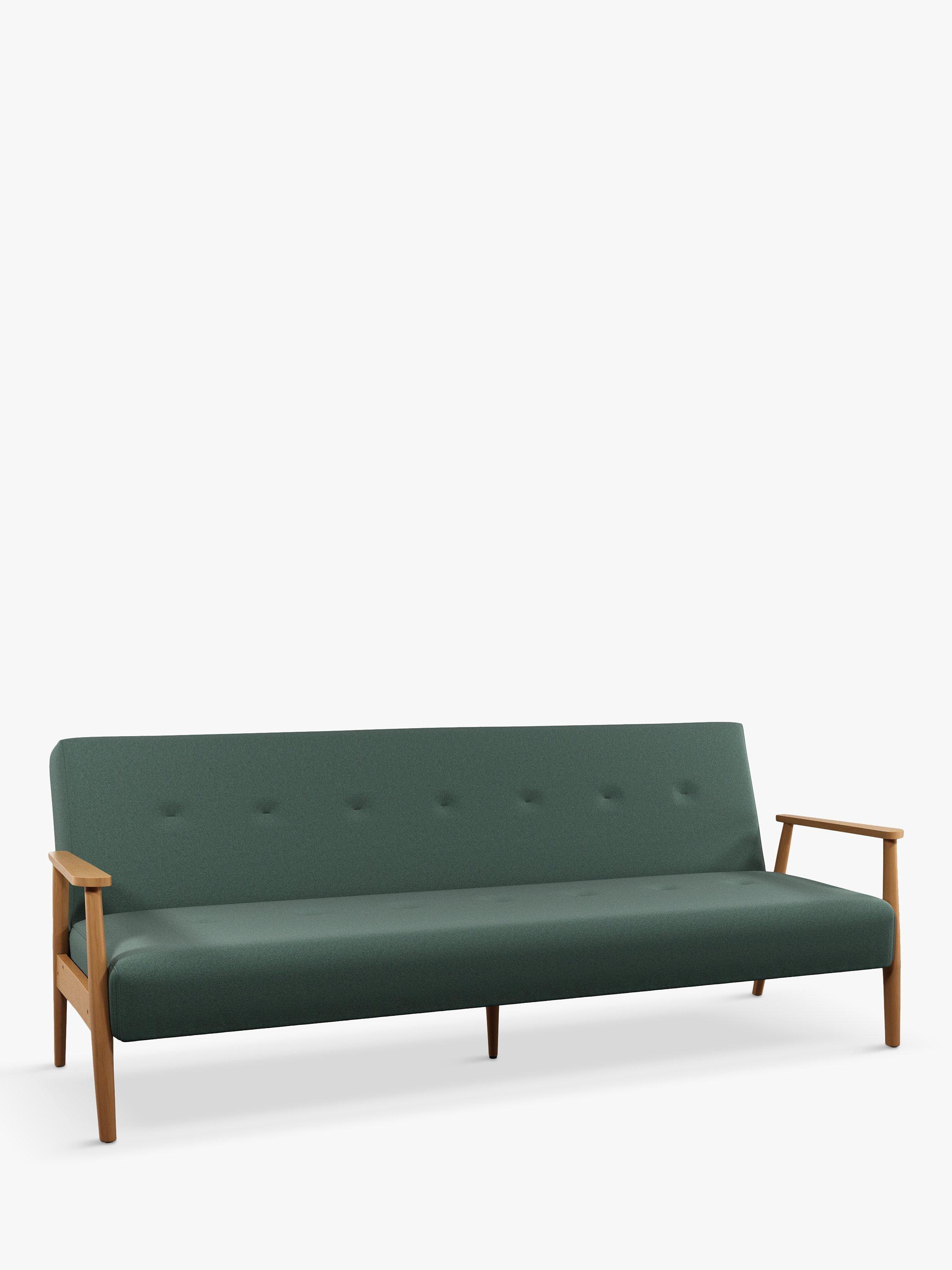 Show Wood Range, John Lewis ANYDAY Show Wood Bench Large 3 Seater Sofa Bed, Light Leg, Verde Green