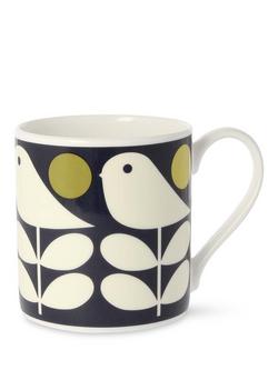 Orla Kiely Early Bird Bone China Mug, 350ml, Black/Multi, Black/Multi