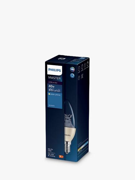 Philips MASTER 40W E14 LED Dimmable Candle Bulb, Clear - view 2, Clear