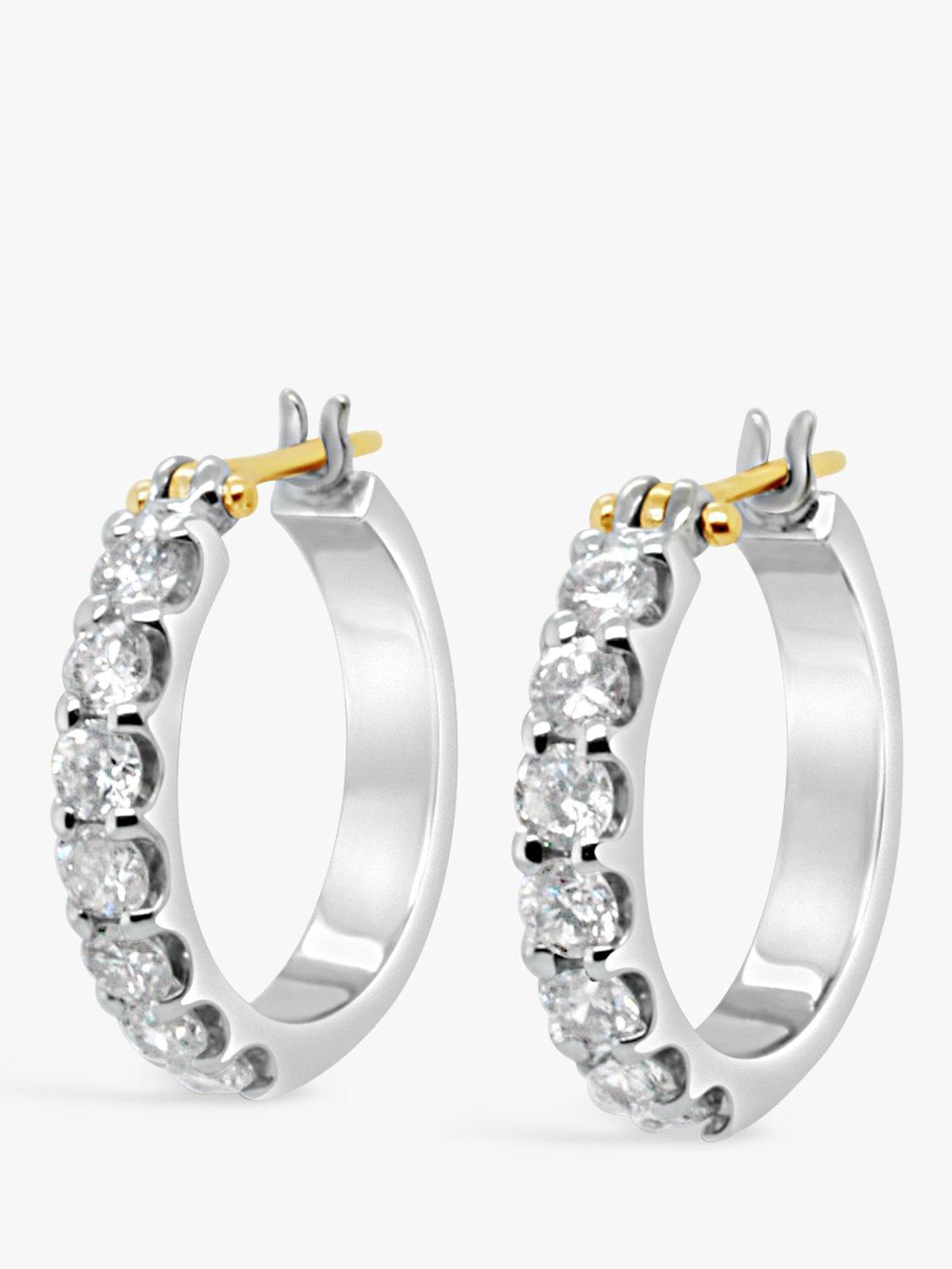 Product image 1 of 4, which shows Milton & Humble Jewellery Pre-Loved 18ct White & Yellow Gold Channel Set 7 Stone Diamond Hoop Earrings