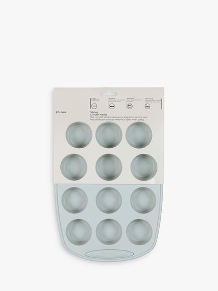 John Lewis Silicone Non-Stick Muffin Mould, 12 Cup, Grey