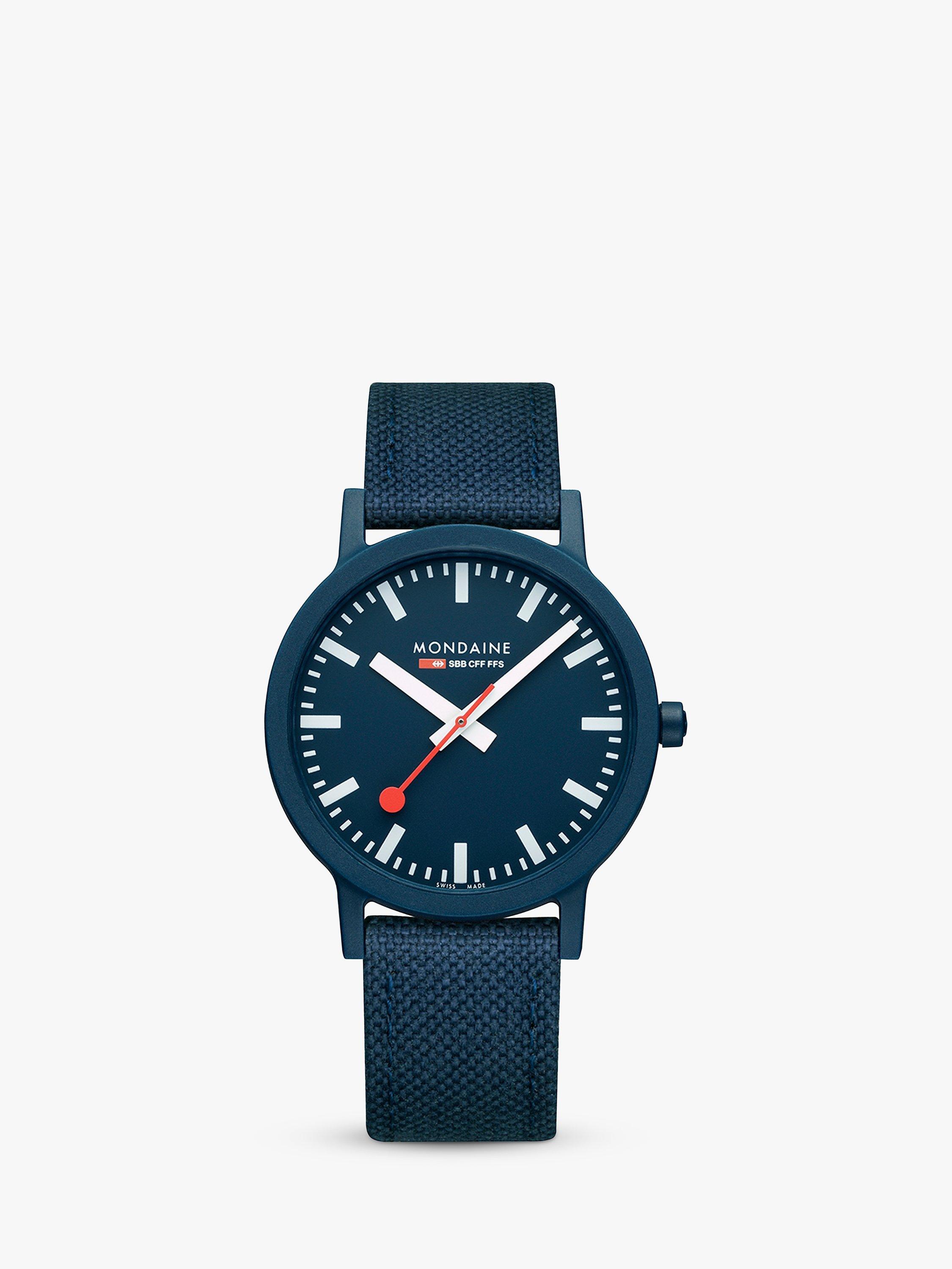 Product image 1 of 8, which shows Mondaine Unisex Essence Eco Textile Strap Watch, Blue MS1.41140.LD