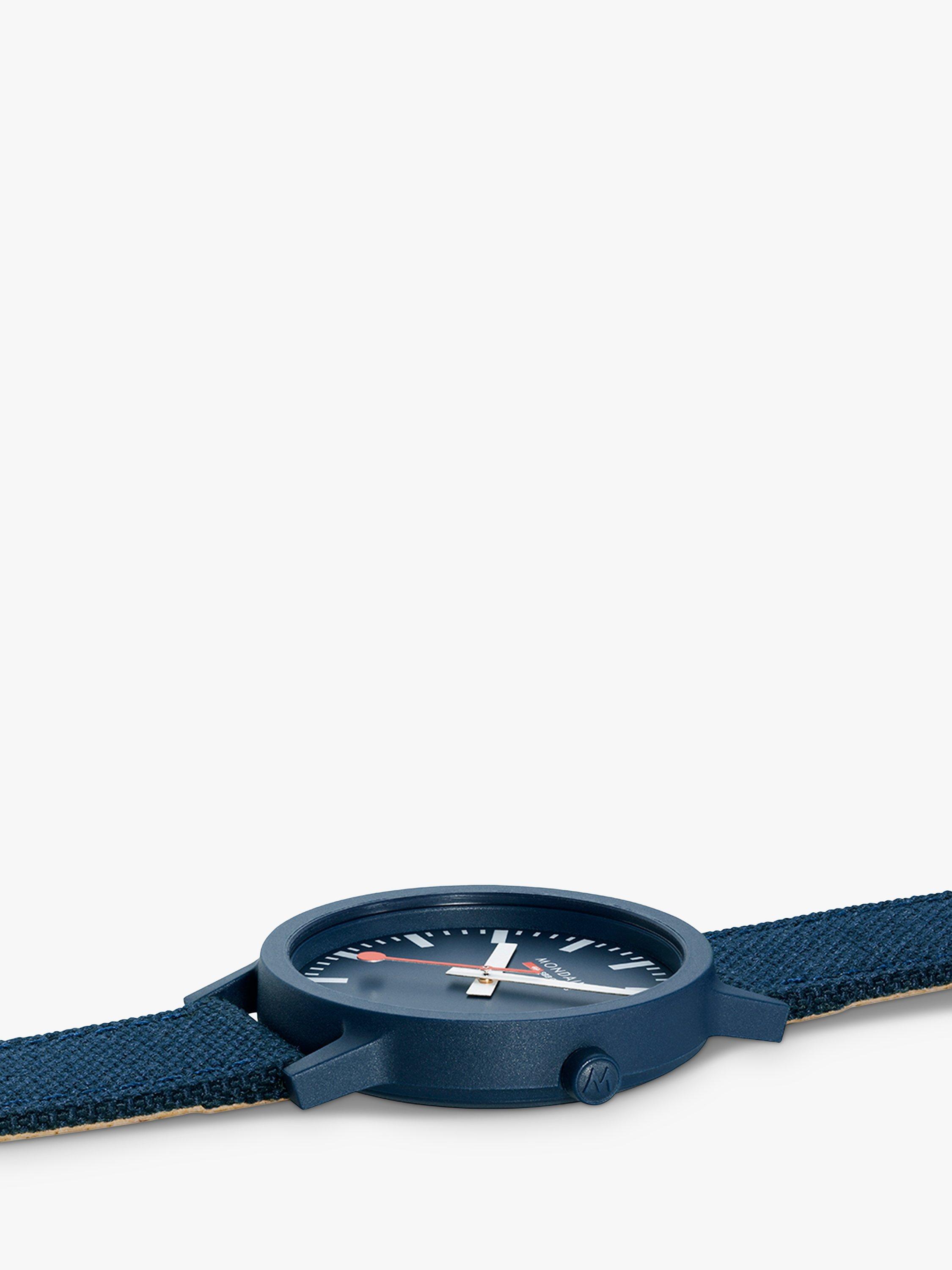 Product image 3 of 8, which shows Mondaine Unisex Essence Eco Textile Strap Watch, Blue MS1.41140.LD