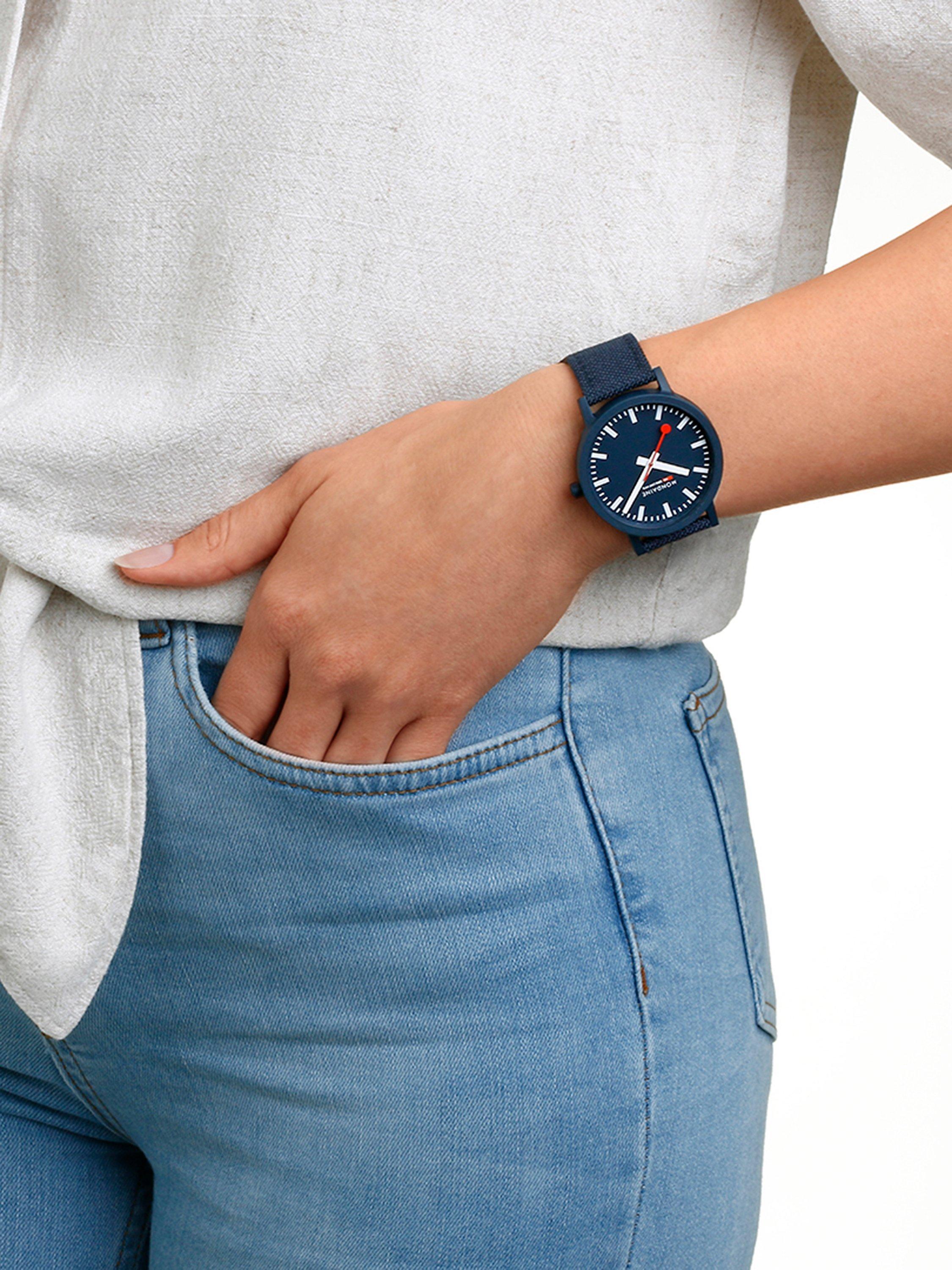 Product image 8 of 8, which shows Mondaine Unisex Essence Eco Textile Strap Watch, Blue MS1.41140.LD