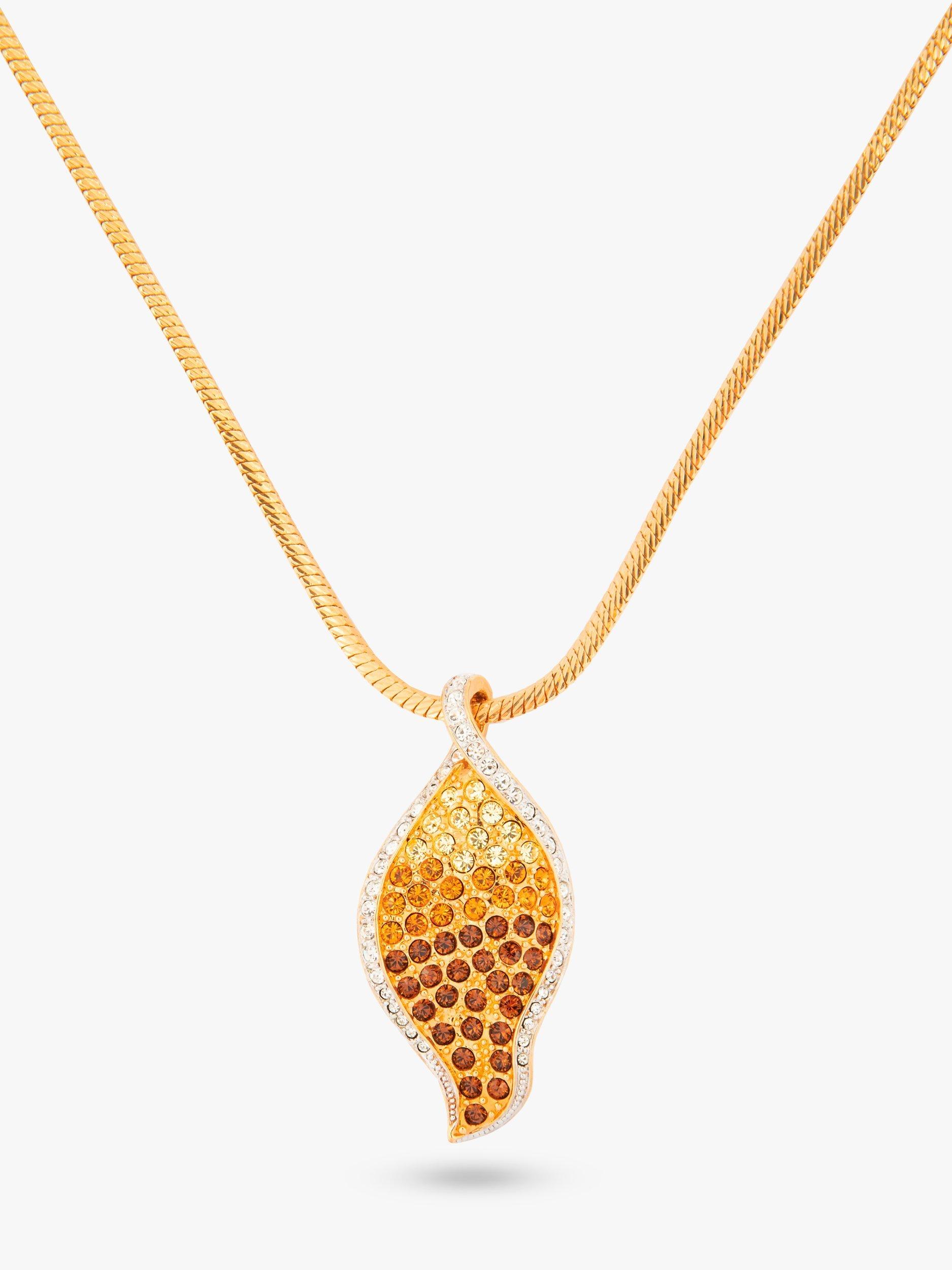 Product image 1 of 2, which shows Eclectica Pre-Loved Gold Plated Topaz & Swarovski Crystals Leaf Pendant Necklace, Gold