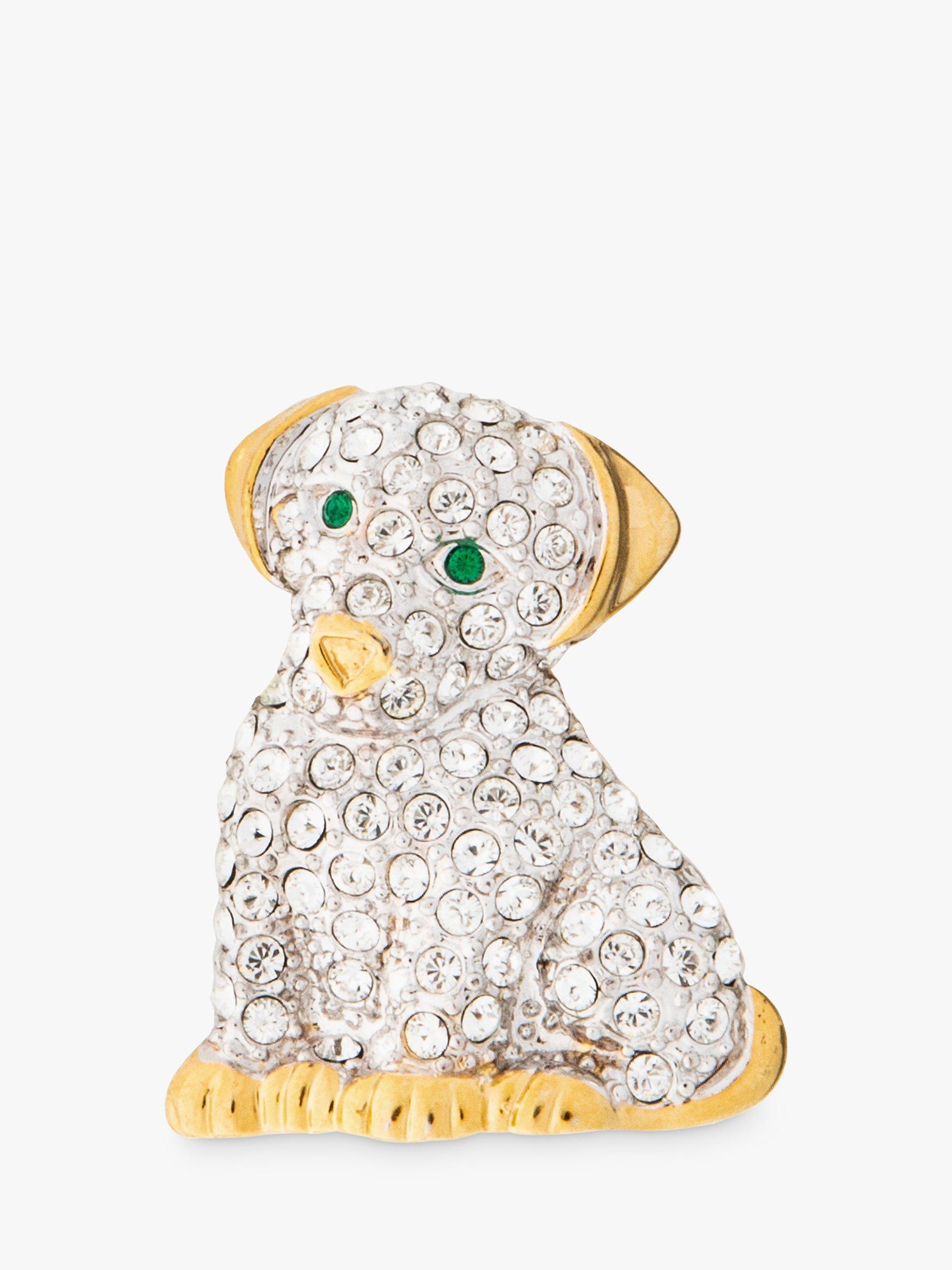 Eclectica Pre-Loved Gold Plated Swarovski Crystal Endearing Puppy Brooch, Gold/Silver