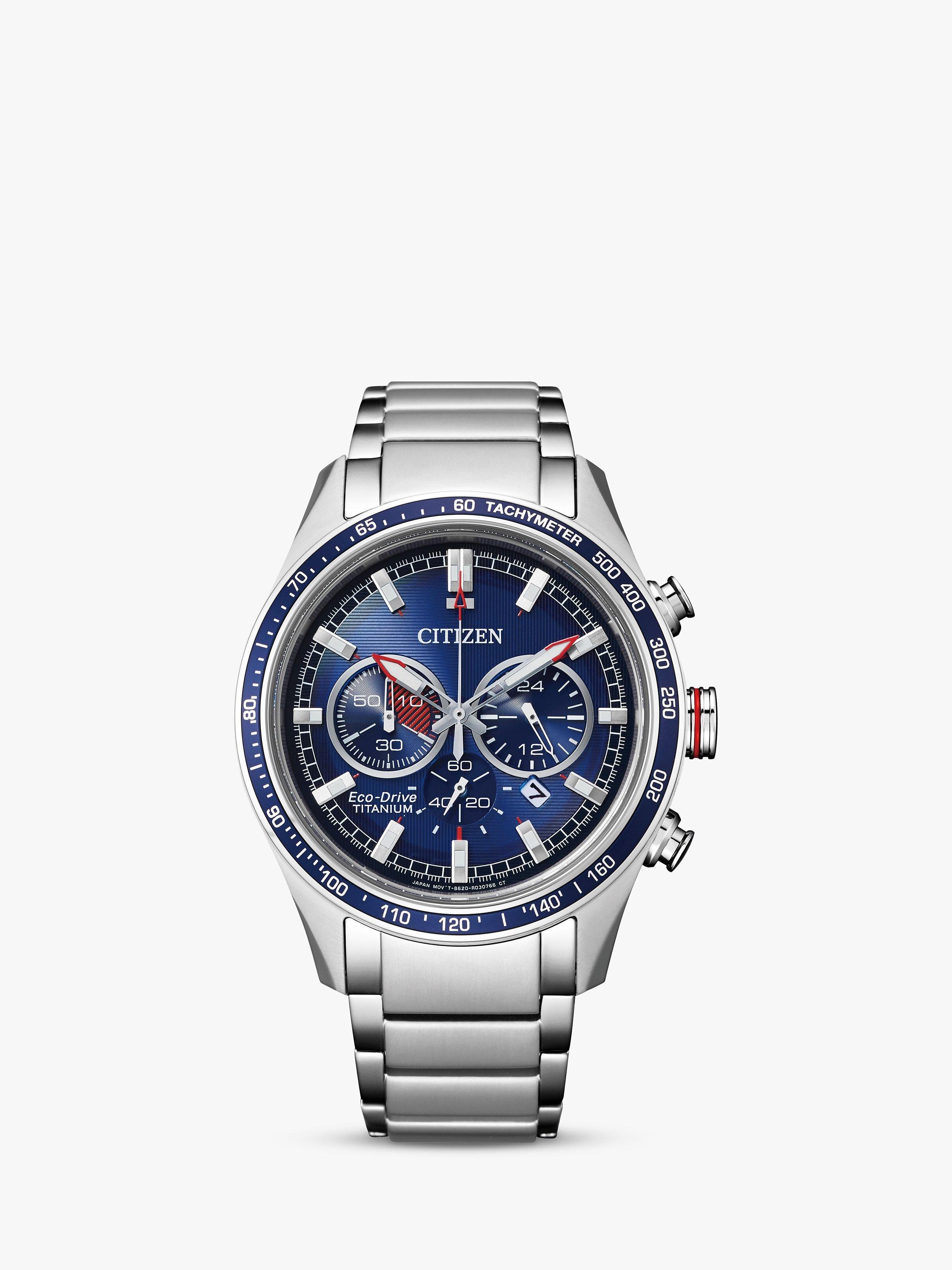 Citizen Men's Eco-Drive Super Titanium Date Bracelet Strap Watch, Silver/Blue CA4490-85L