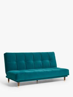 John Lewis Linear Medium 2 Seater Sofa Bed, Brass Leg, Plush Velvet Teal