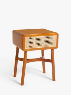 John Lewis Rattan Cherry Wood 1 Drawer Bedside Table, Brown - view 2, Brown