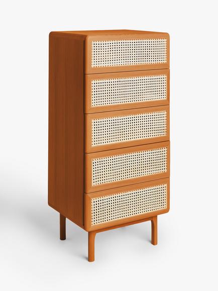 John Lewis Rattan 5 Drawer Tallboy Chest, Cherry