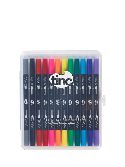 Tinc Duo Tipped Fineliner & Felt Tip Pens, Set of 12, Multi