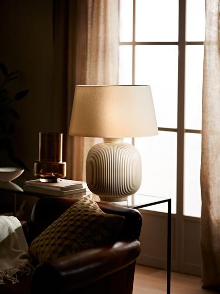John Lewis Country Rib Ceramic Table Lamp - view 2, Cream